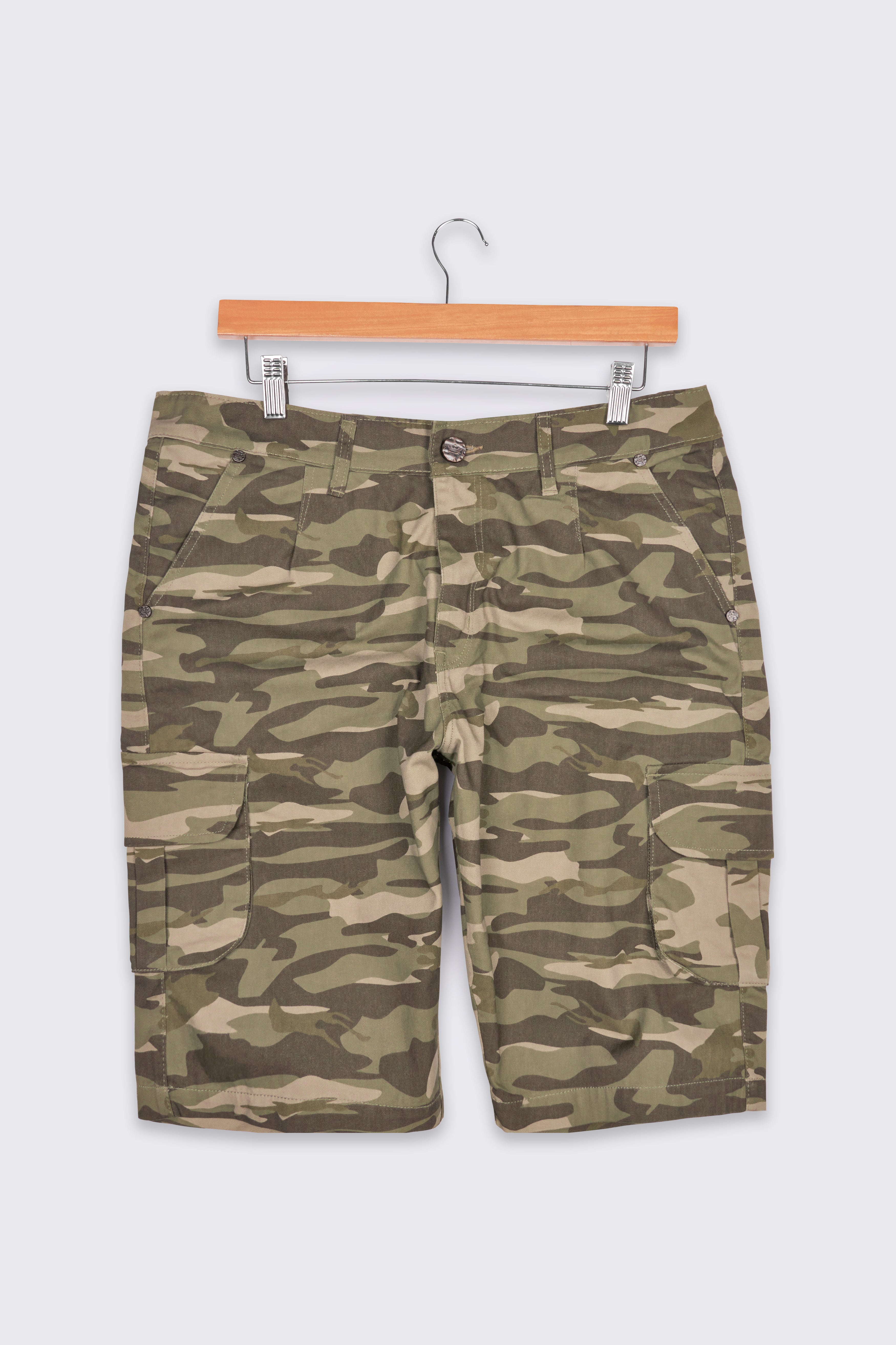 Sandrift Green with Quicksand Beige and Dorado Brown Camouflage Cargo Shorts SR277-28, SR277-30, SR277-32, SR277-34, SR277-36, SR277-38, SR277-40, SR277-42, SR277-44