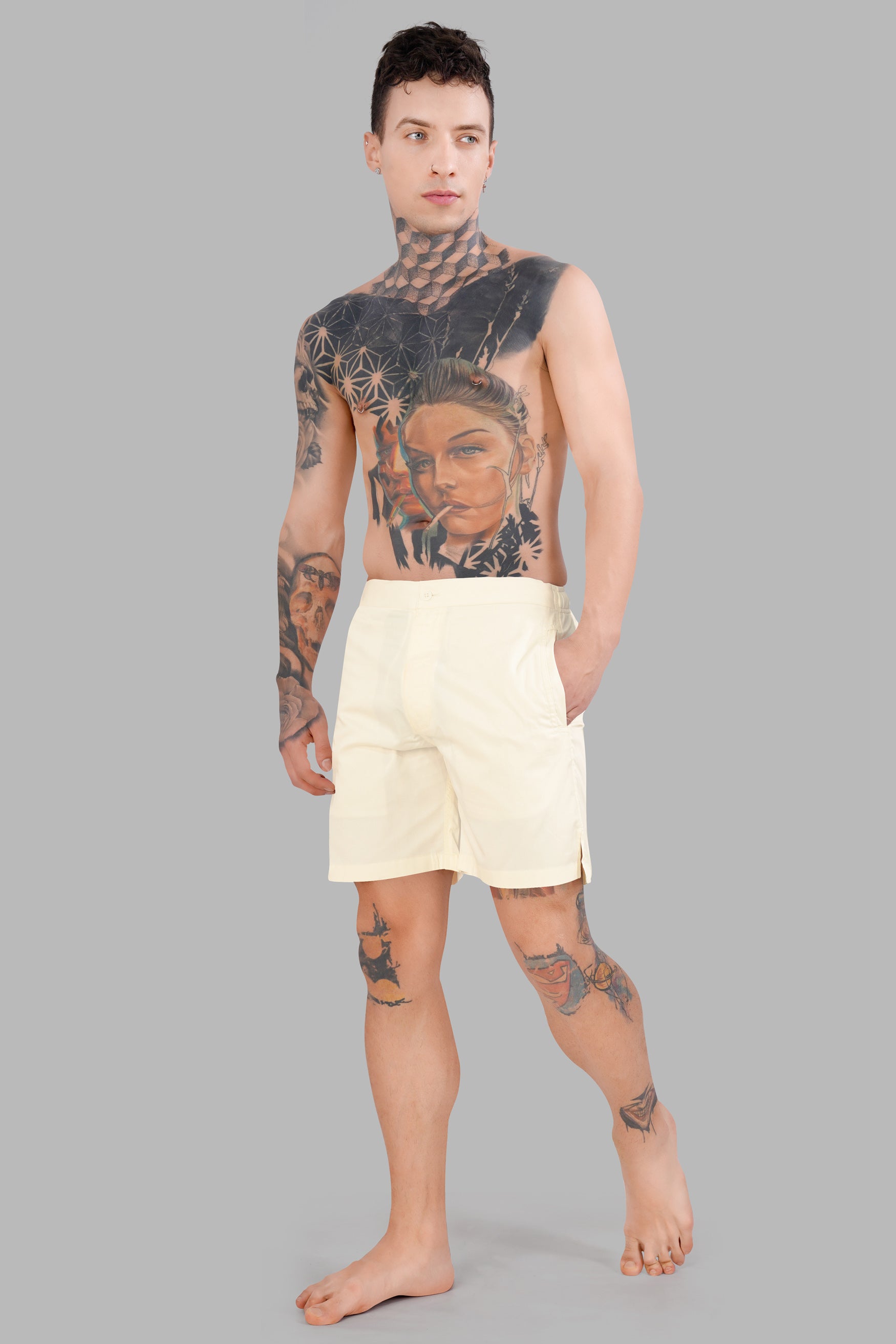 Albescent Cream Subtle Sheen Super Soft Premium Cotton Shorts SR321-28,  SR321-30,  SR321-32,  SR321-34,  SR321-36,  SR321-38,  SR321-40,  SR321-42,  SR321-44