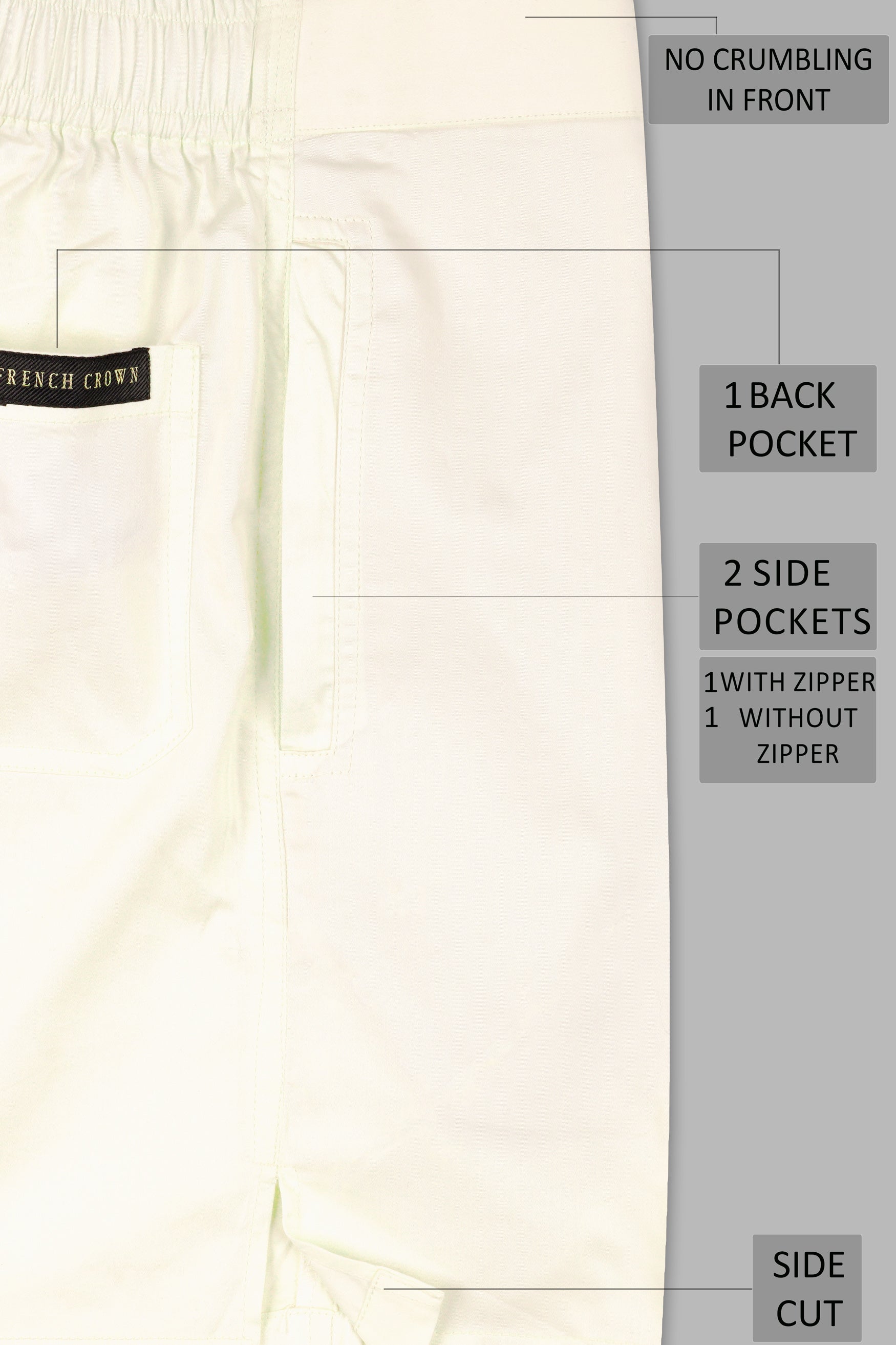Albescent Cream Subtle Sheen Super Soft Premium Cotton Shorts SR321-28,  SR321-30,  SR321-32,  SR321-34,  SR321-36,  SR321-38,  SR321-40,  SR321-42,  SR321-44