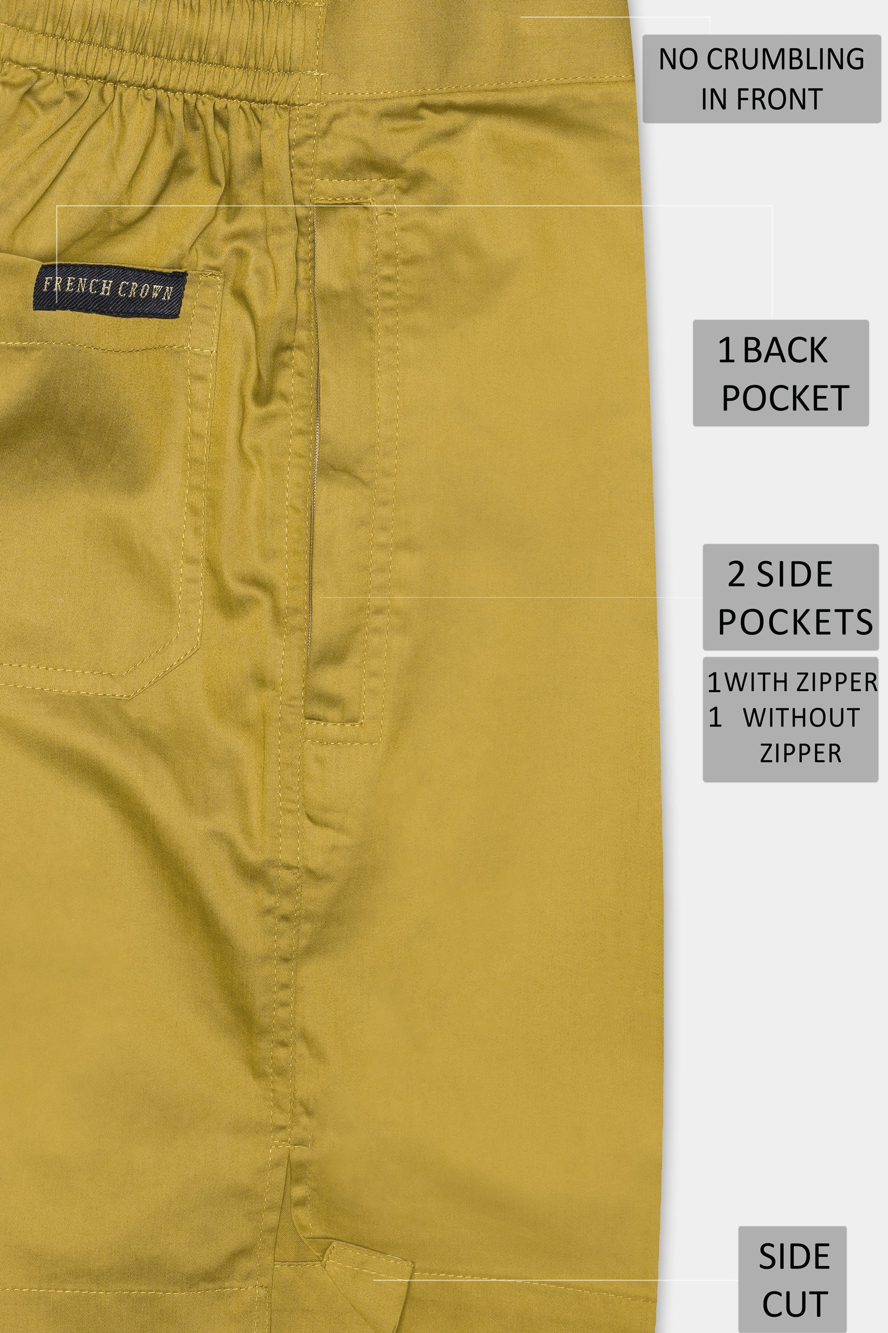 Ronchi Yellow Subtle Sheen Super Soft Premium Cotton Shorts SR331-28, SR331-30, SR331-32, SR331-34, SR331-36, SR331-38, SR331-40, SR331-42, SR331-44