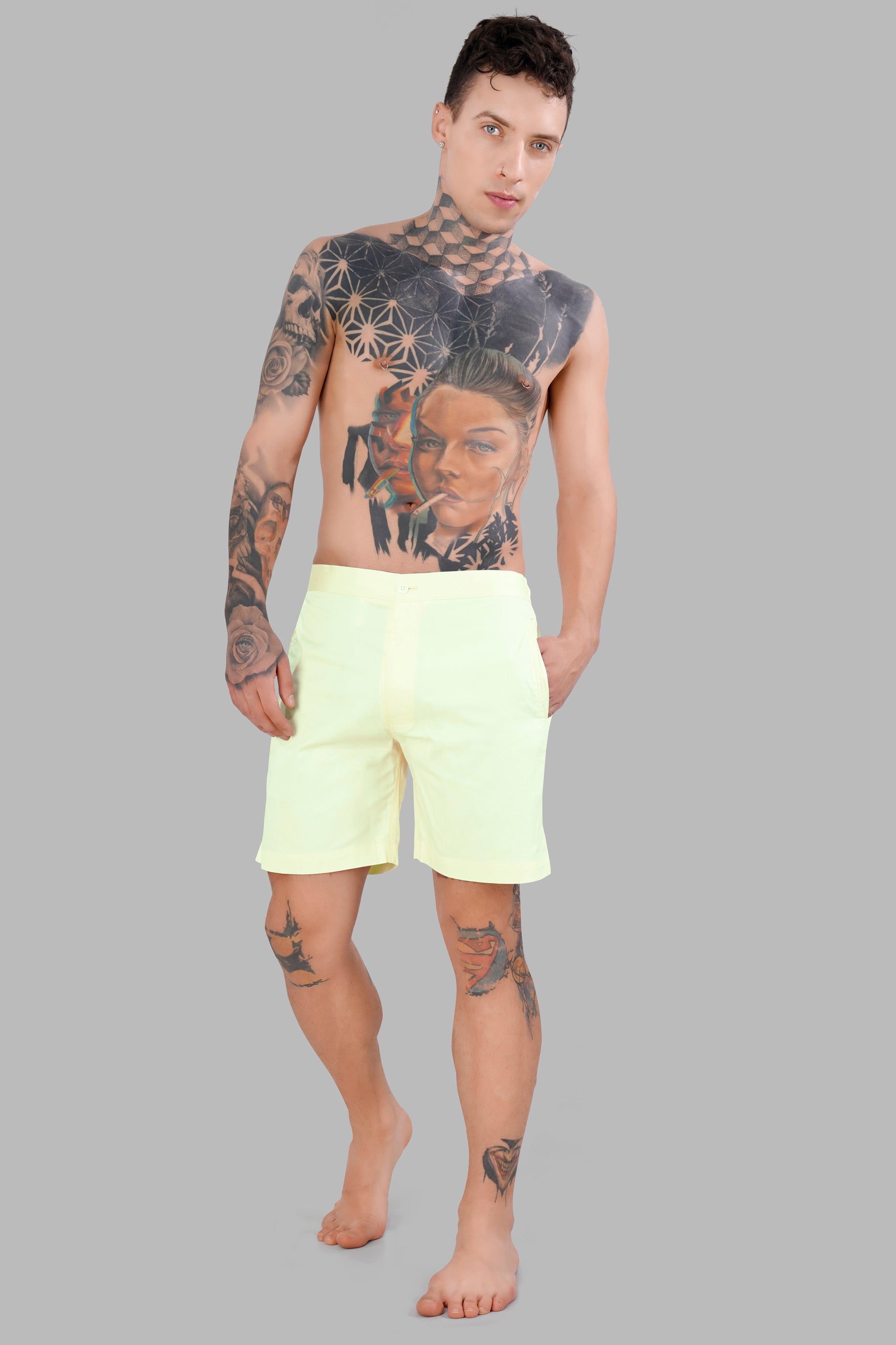 Bleach Yellow Subtle Sheen Super Soft Premium Cotton Shorts SR334-28, SR334-30, SR334-32, SR334-34, SR334-36, SR334-38, SR334-40, SR334-42, SR334-44