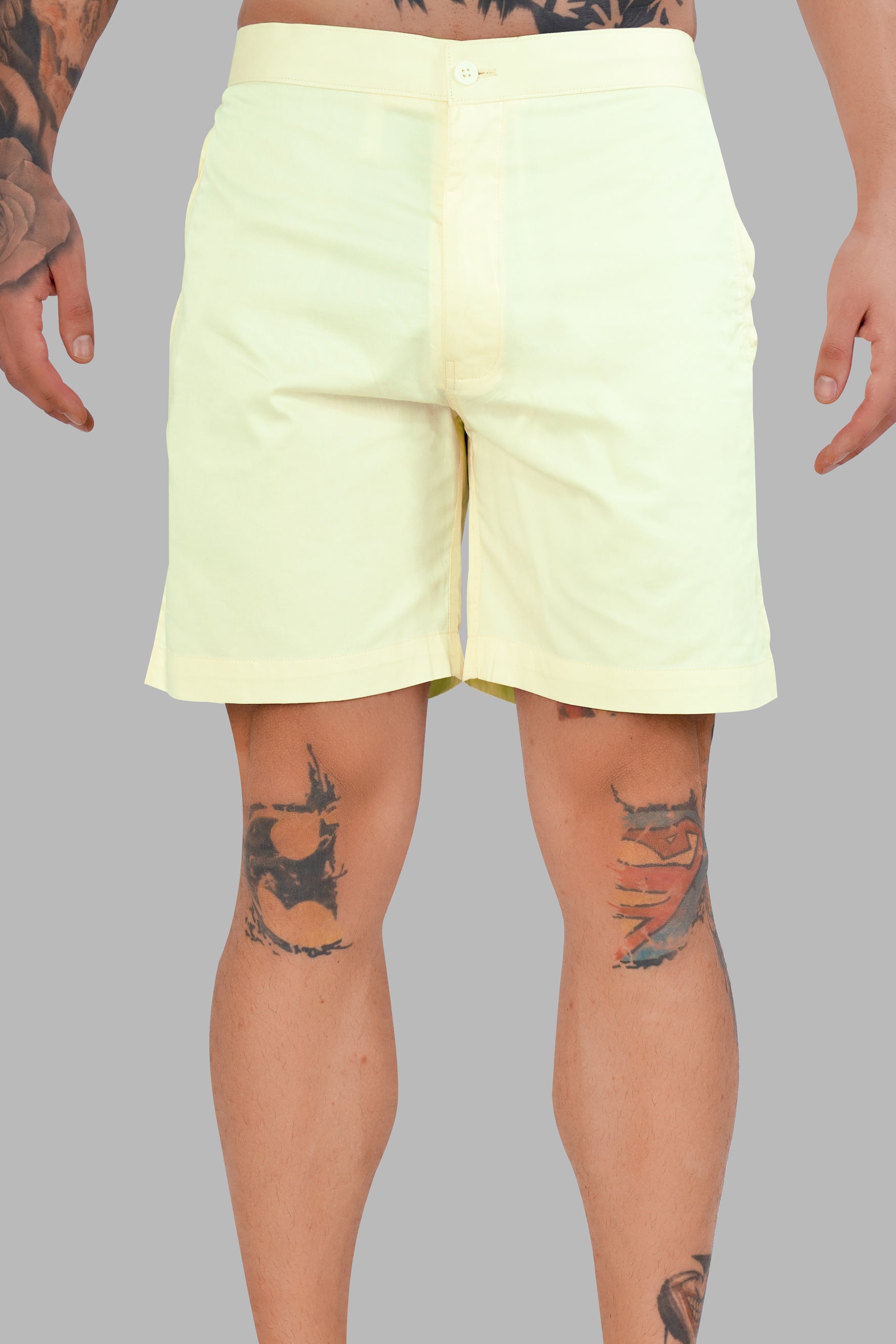 Bleach Yellow Subtle Sheen Super Soft Premium Cotton Shorts SR334-28, SR334-30, SR334-32, SR334-34, SR334-36, SR334-38, SR334-40, SR334-42, SR334-44