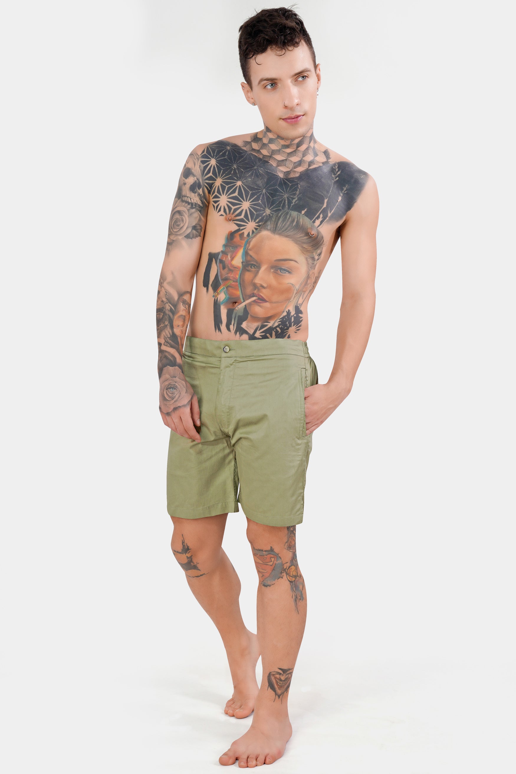 Hillary Green Subtle Sheen Super Soft Premium Cotton Shorts SR336-28,  SR336-30,  SR336-32,  SR336-34,  SR336-36,  SR336-38,  SR336-40,  SR336-42,  SR336-44