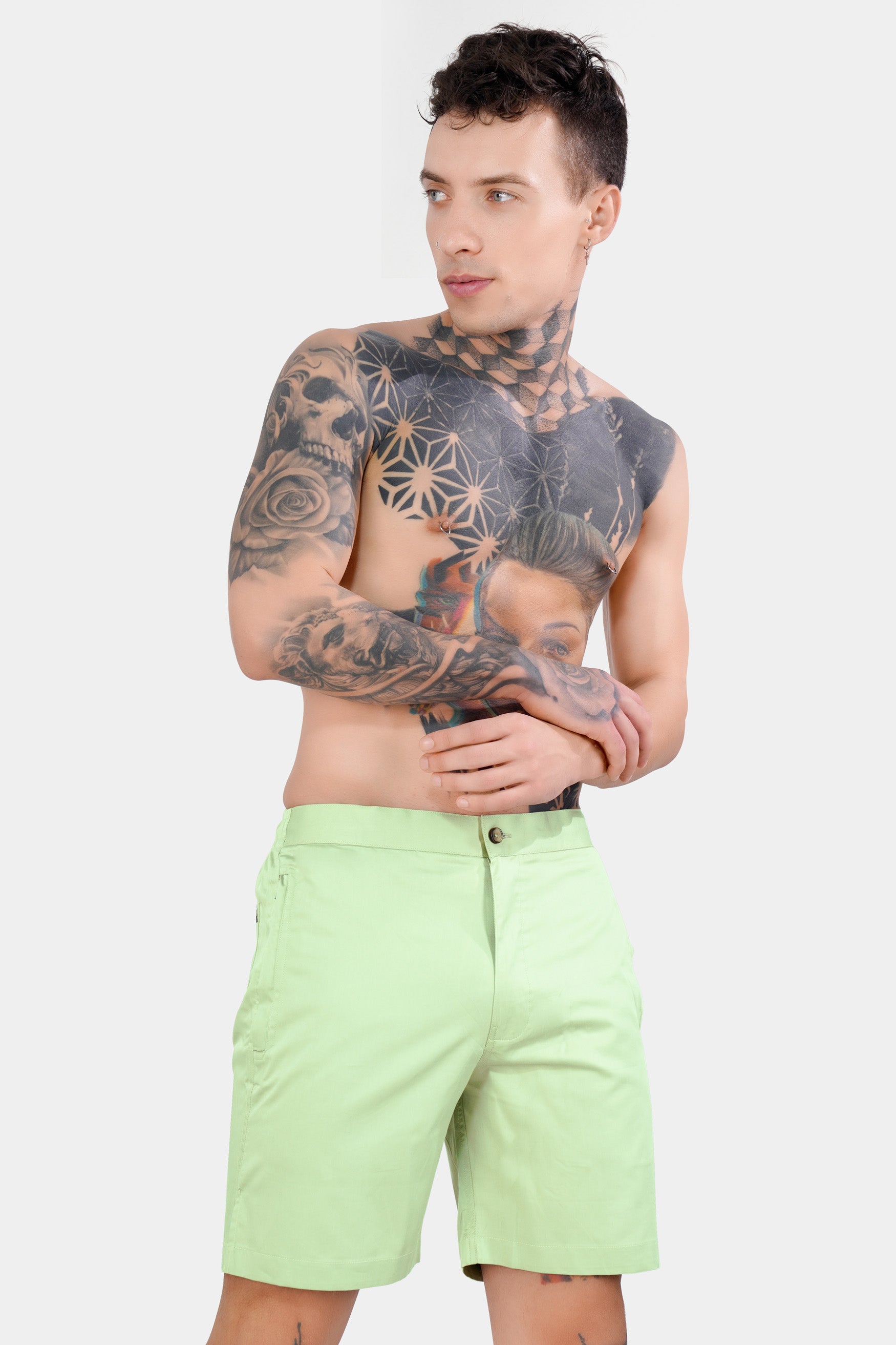 Snow Flurry Green Subtle Sheen Super Soft Premium Cotton Shorts SR337-28,  SR337-30,  SR337-32,  SR337-34,  SR337-36,  SR337-38,  SR337-40,  SR337-42,  SR337-44