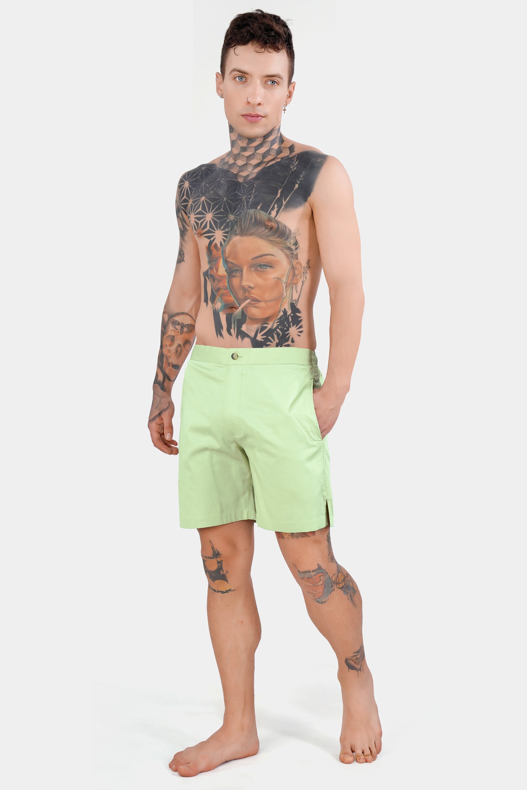 Snow Flurry Green Subtle Sheen Super Soft Premium Cotton Shorts SR337-28,  SR337-30,  SR337-32,  SR337-34,  SR337-36,  SR337-38,  SR337-40,  SR337-42,  SR337-44