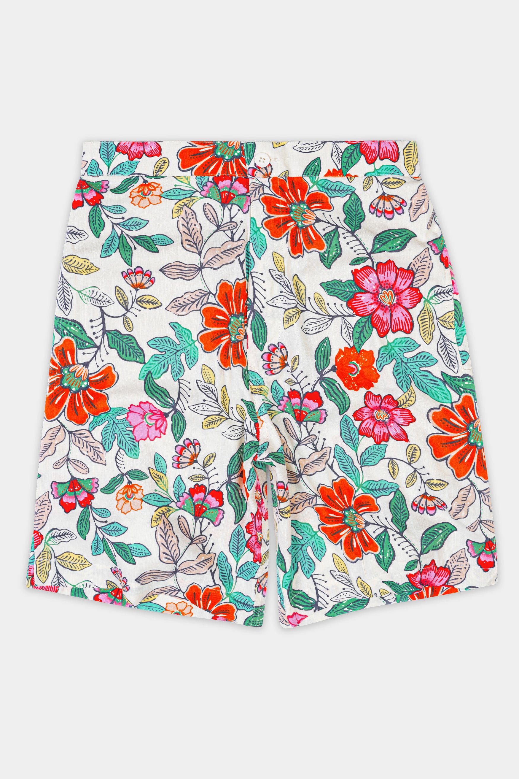 Bright White with Fern Green Multicolor Floral Printed Premium Tencel Shorts SR342-28,  SR342-30,  SR342-32,  SR342-34,  SR342-36,  SR342-38,  SR342-40,  SR342-42,  SR342-44