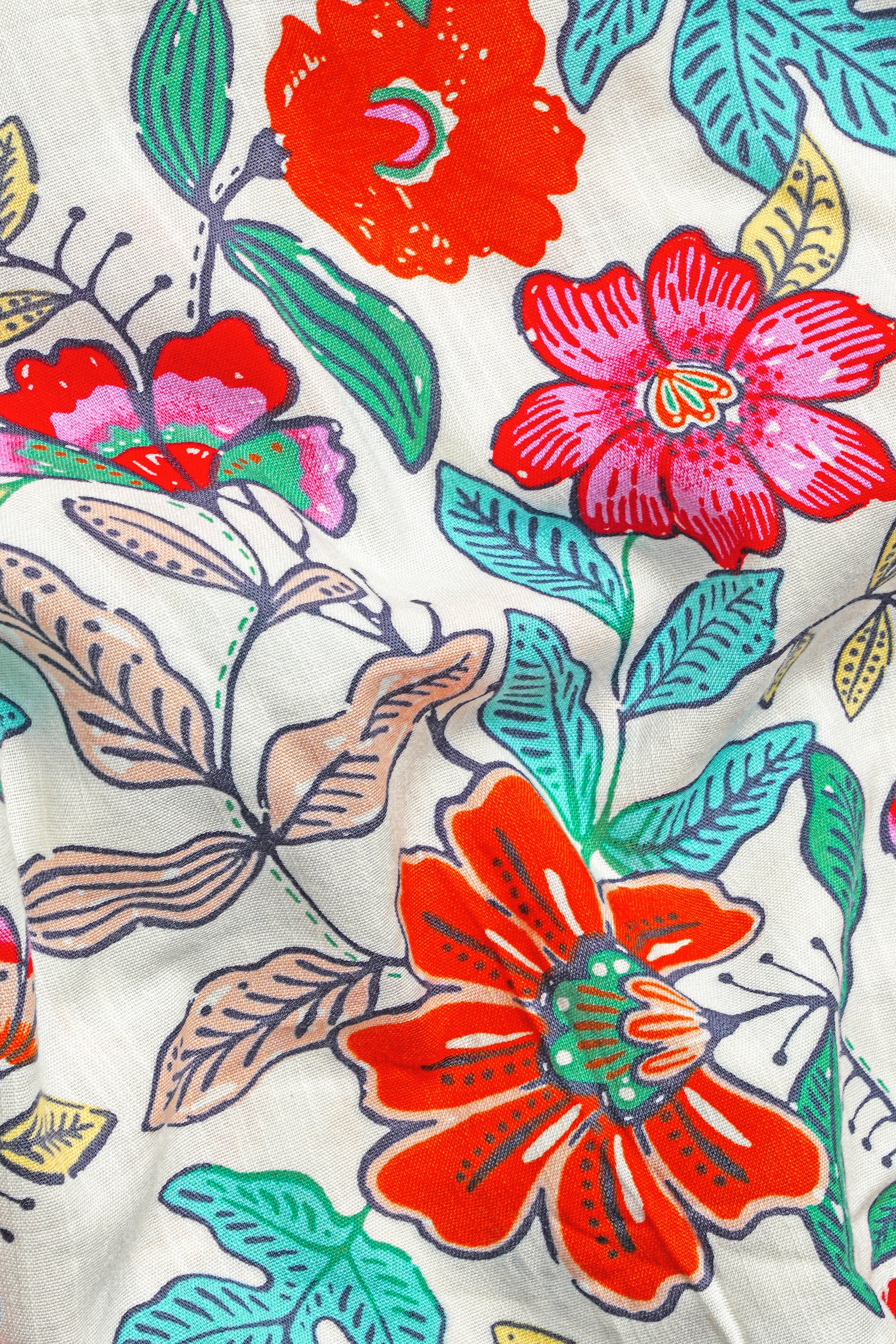 Bright White with Fern Green Multicolor Floral Printed Premium Tencel Shorts SR342-28,  SR342-30,  SR342-32,  SR342-34,  SR342-36,  SR342-38,  SR342-40,  SR342-42,  SR342-44