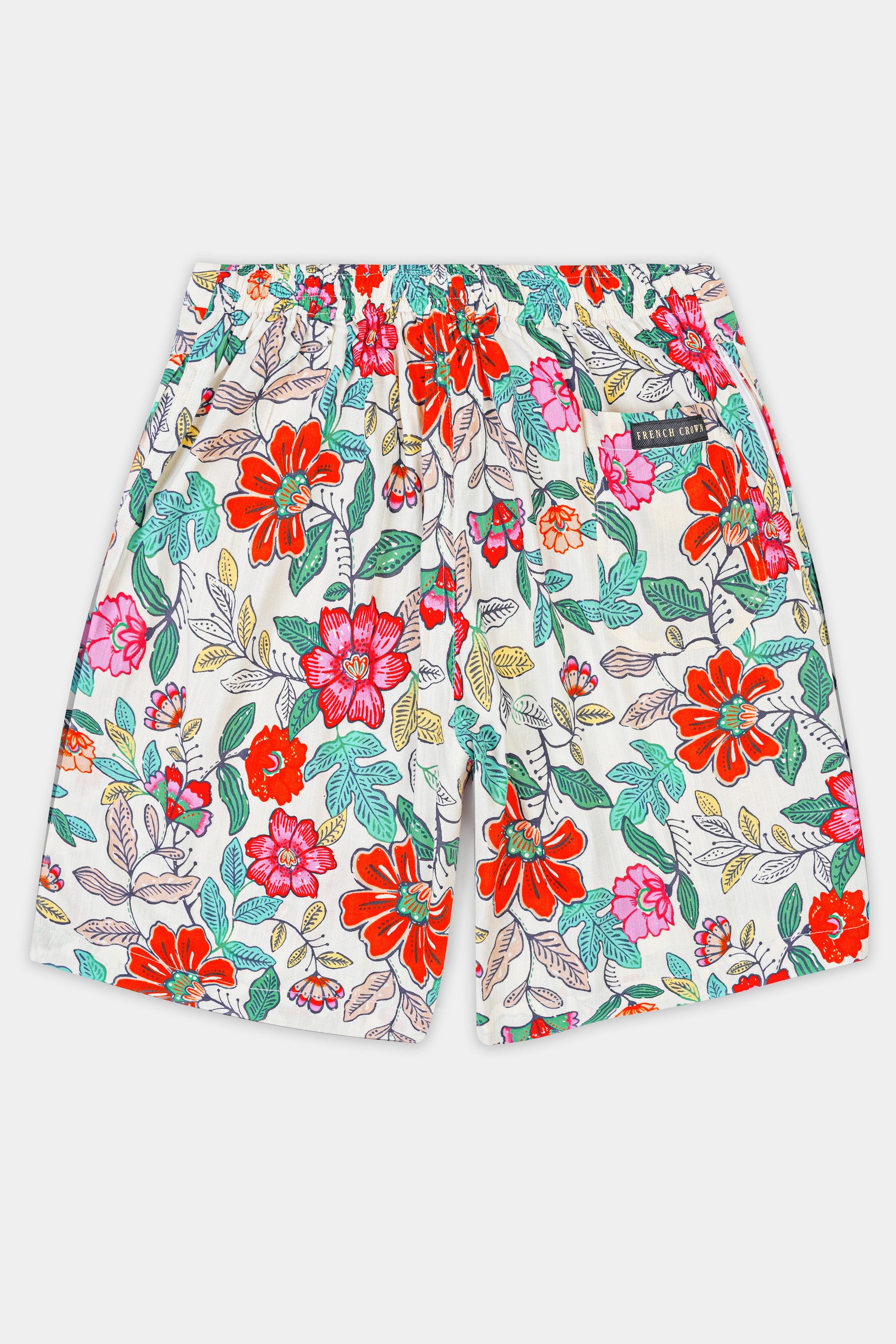 Bright White with Fern Green Multicolor Floral Printed Premium Tencel Shorts SR342-28,  SR342-30,  SR342-32,  SR342-34,  SR342-36,  SR342-38,  SR342-40,  SR342-42,  SR342-44