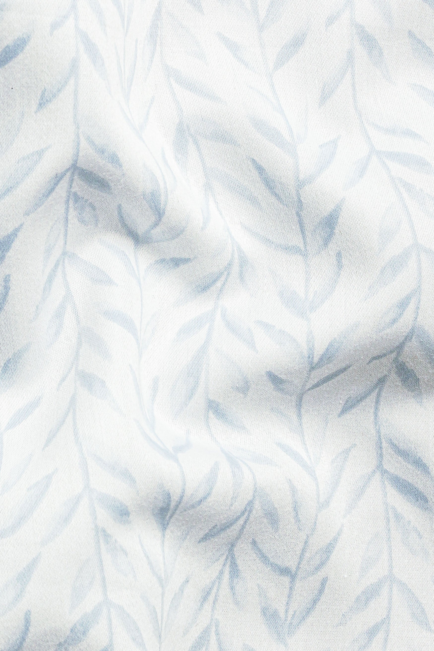 Bright White with Geyser Blue Leaves Printed Subtle Sheen Super Soft Premium Cotton Shorts SR343-28,  SR343-30,  SR343-32,  SR343-34,  SR343-36,  SR343-38,  SR343-40,  SR343-42,  SR343-44