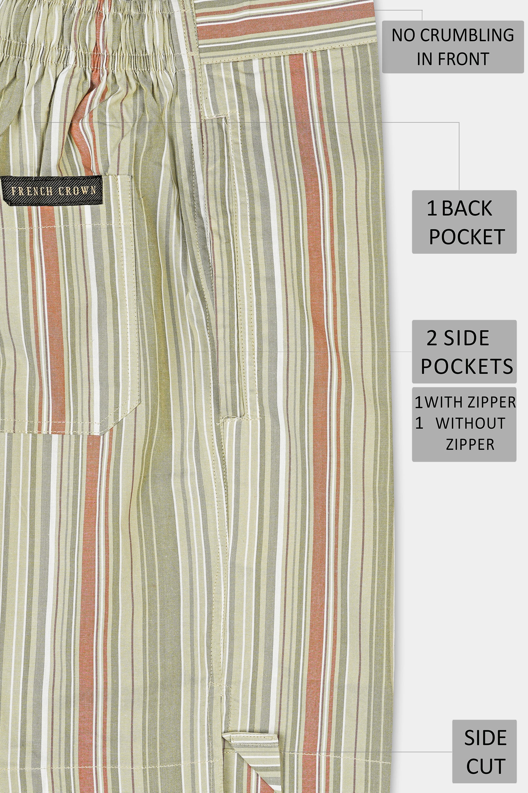 Tallow Brown with Tawny orange Multicolor Striped Chambray Shorts SR348-28,  SR348-30,  SR348-32,  SR348-34,  SR348-36,  SR348-38,  SR348-40,  SR348-42,  SR348-44