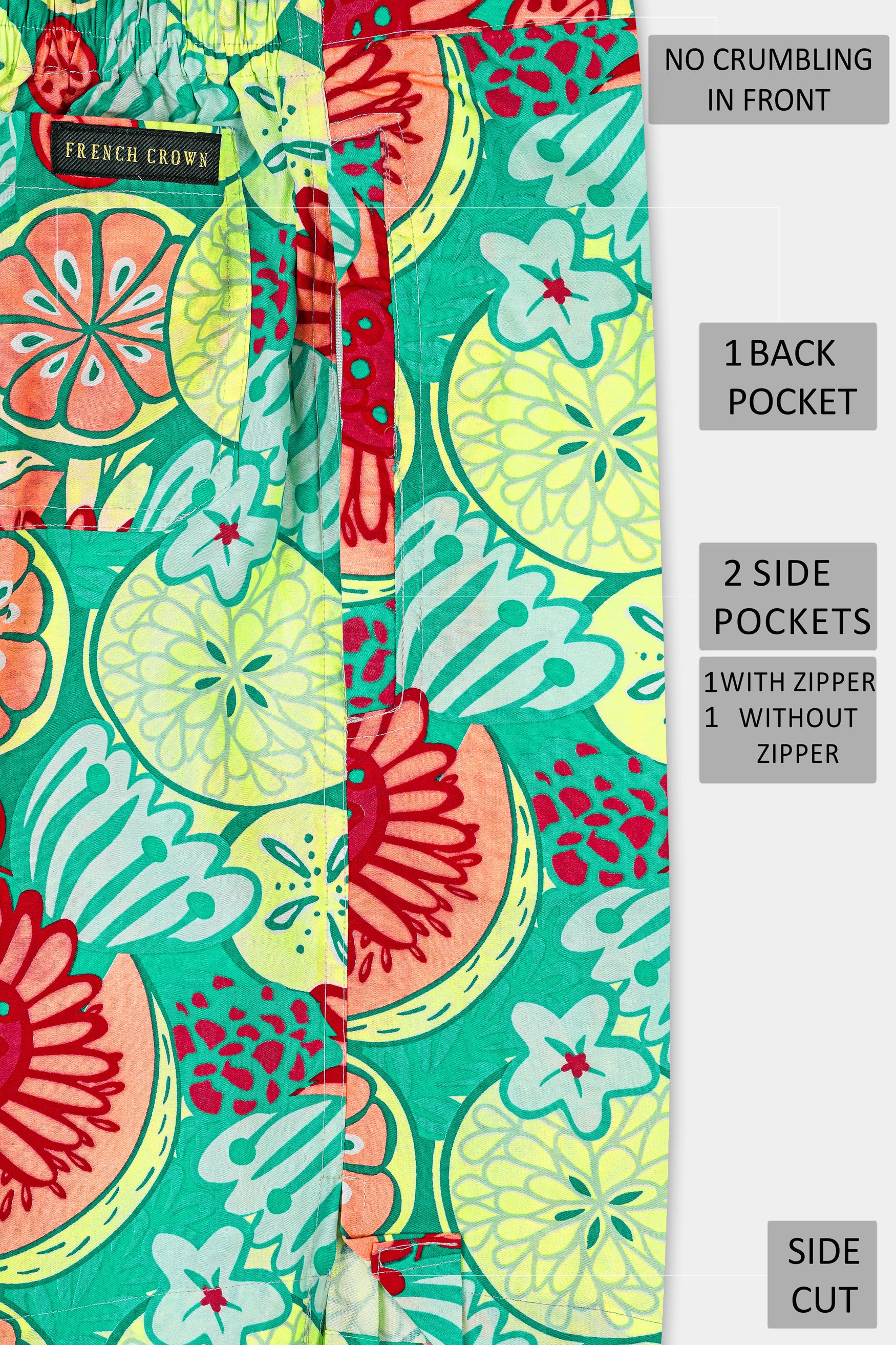 Caribbean Green with Scarlet Red Floral Printed Premium Cotton Shorts SR349-28, SR349-30, SR349-32, SR349-34, SR349-36, SR349-38, SR349-40, SR349-42, SR349-44