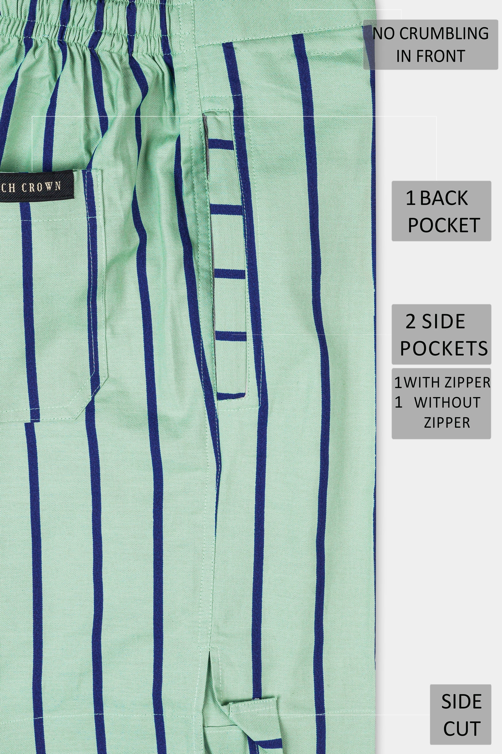 Surf Green with Cobalt Blue Striped Oxford Shorts SR350-28, SR350-30, SR350-32, SR350-34, SR350-36, SR350-38, SR350-40, SR350-42, SR350-44