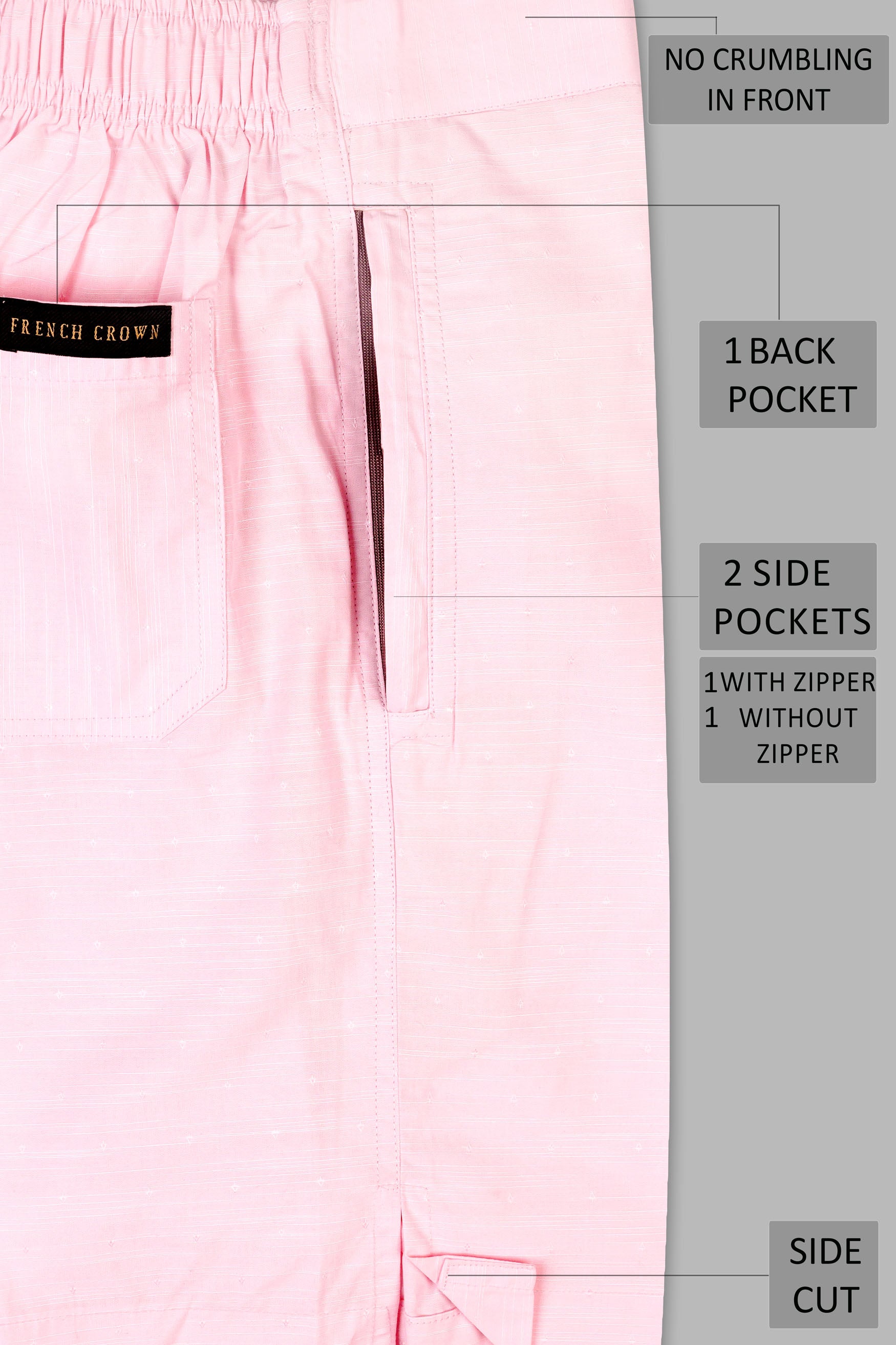 Cosmos Pink Dobby Textured Giza Cotton Shorts SR352-28,  SR352-30,  SR352-32,  SR352-34,  SR352-36,  SR352-38,  SR352-40,  SR352-42,  SR352-44
