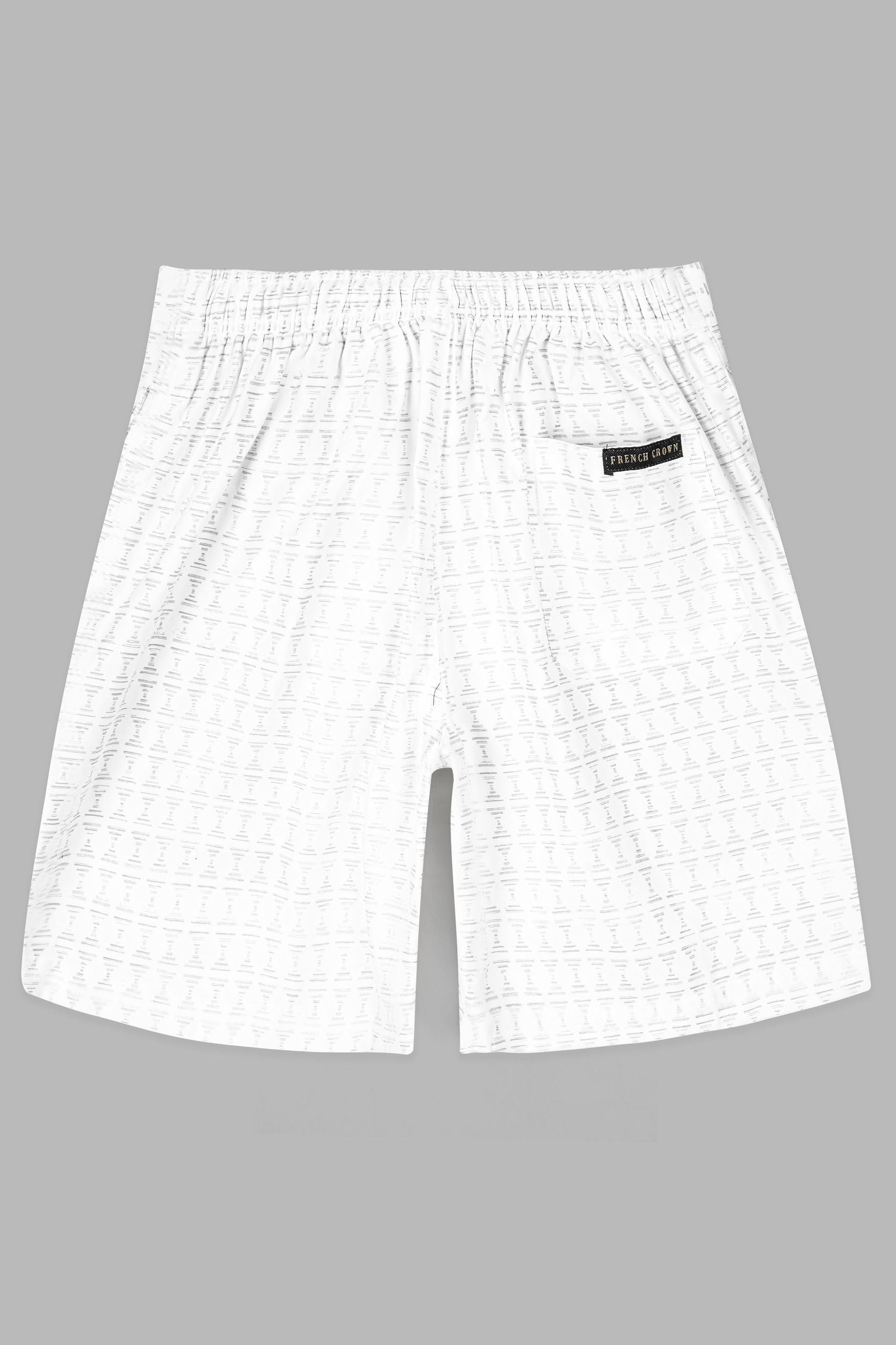 Bright White with Pumice Gray Printed Subtle Sheen Super Soft Premium Cotton Shorts SR355-28,  SR355-30,  SR355-32,  SR355-34,  SR355-36,  SR355-38,  SR355-40,  SR355-42,  SR355-44