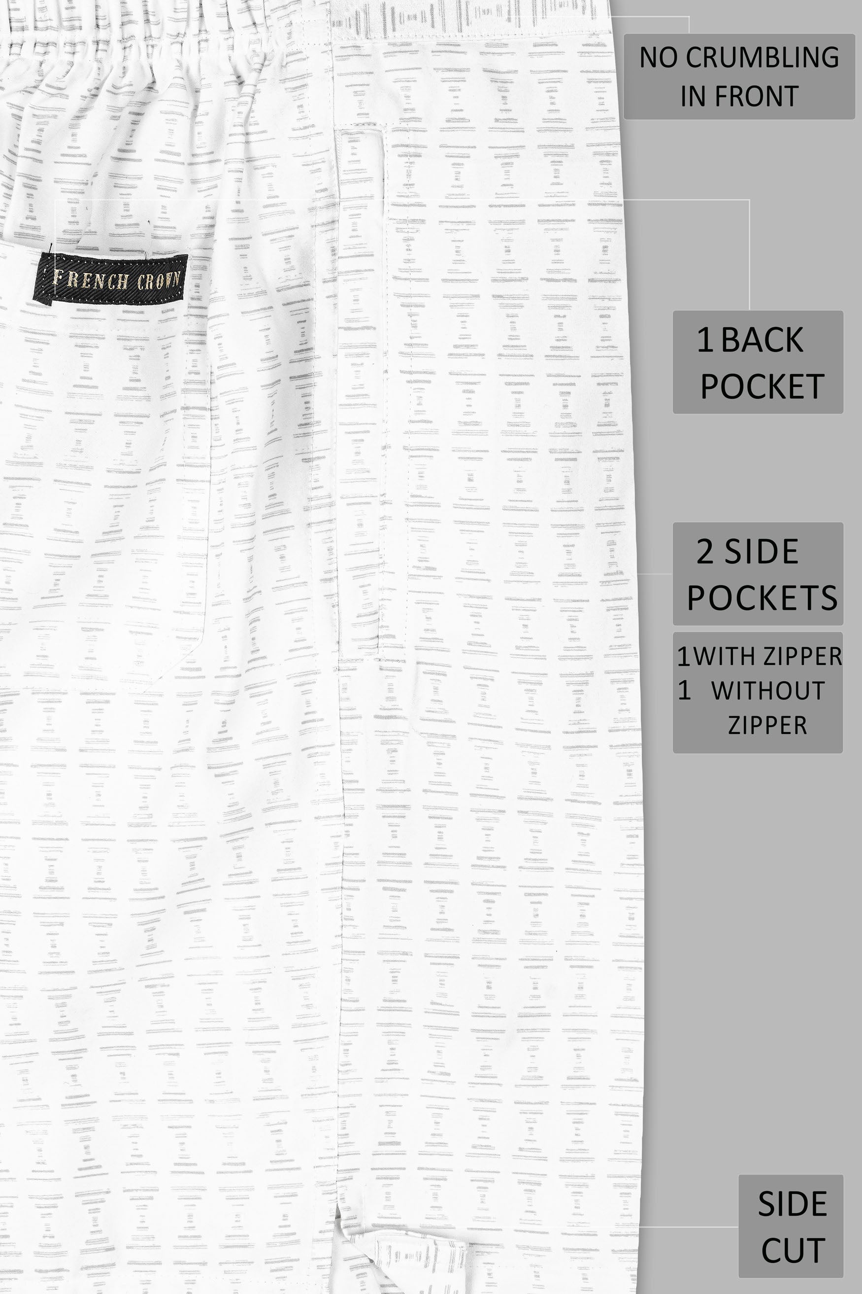 Bright White with Pumice Gray Printed Subtle Sheen Super Soft Premium Cotton Shorts SR355-28,  SR355-30,  SR355-32,  SR355-34,  SR355-36,  SR355-38,  SR355-40,  SR355-42,  SR355-44