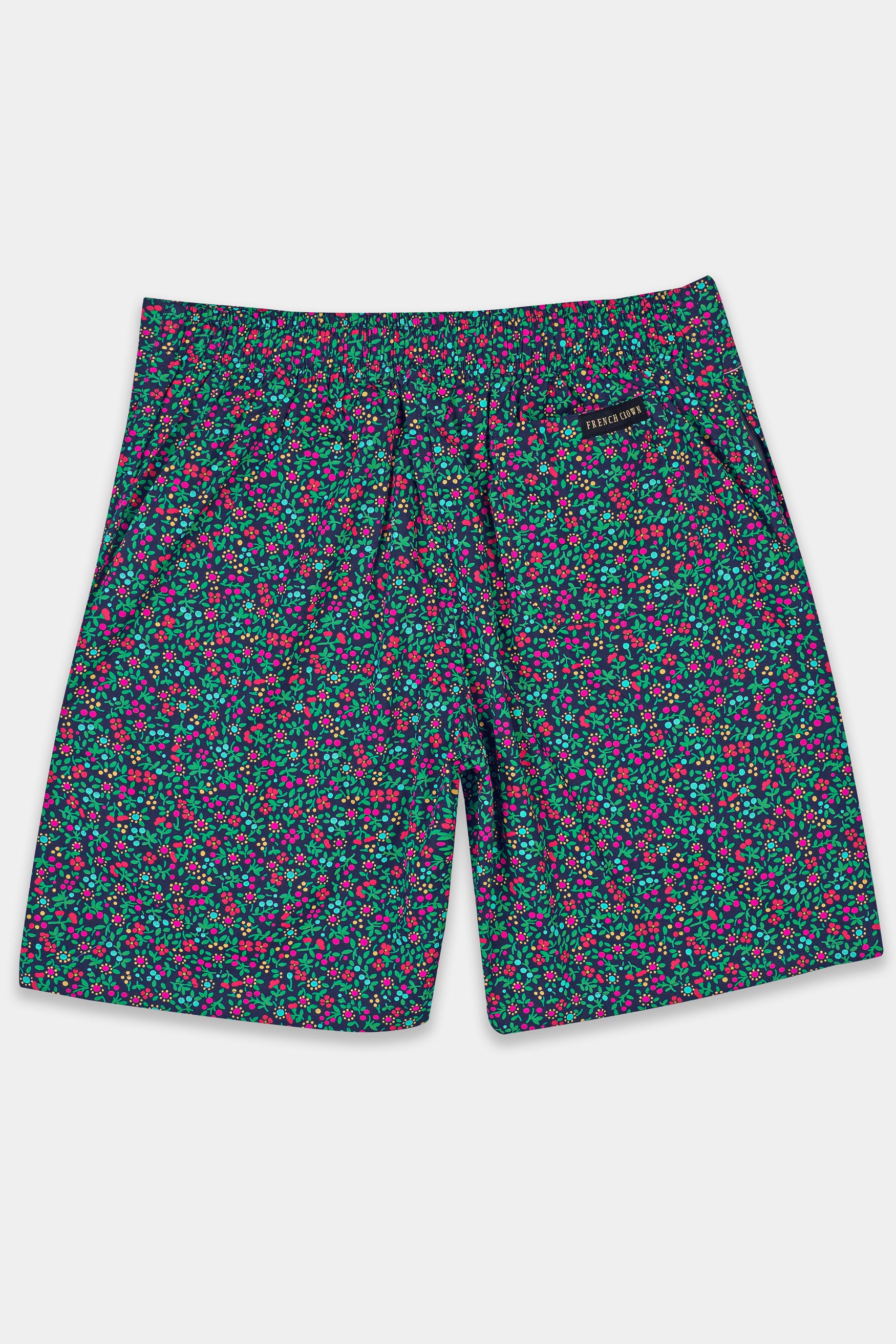 Ebony clay Blue with Cerise Pink Multicolor Floral Printed Premium Cotton Shorts SR358-28, SR358-30, SR358-32, SR358-34, SR358-36, SR358-38, SR358-40, SR358-42, SR358-44