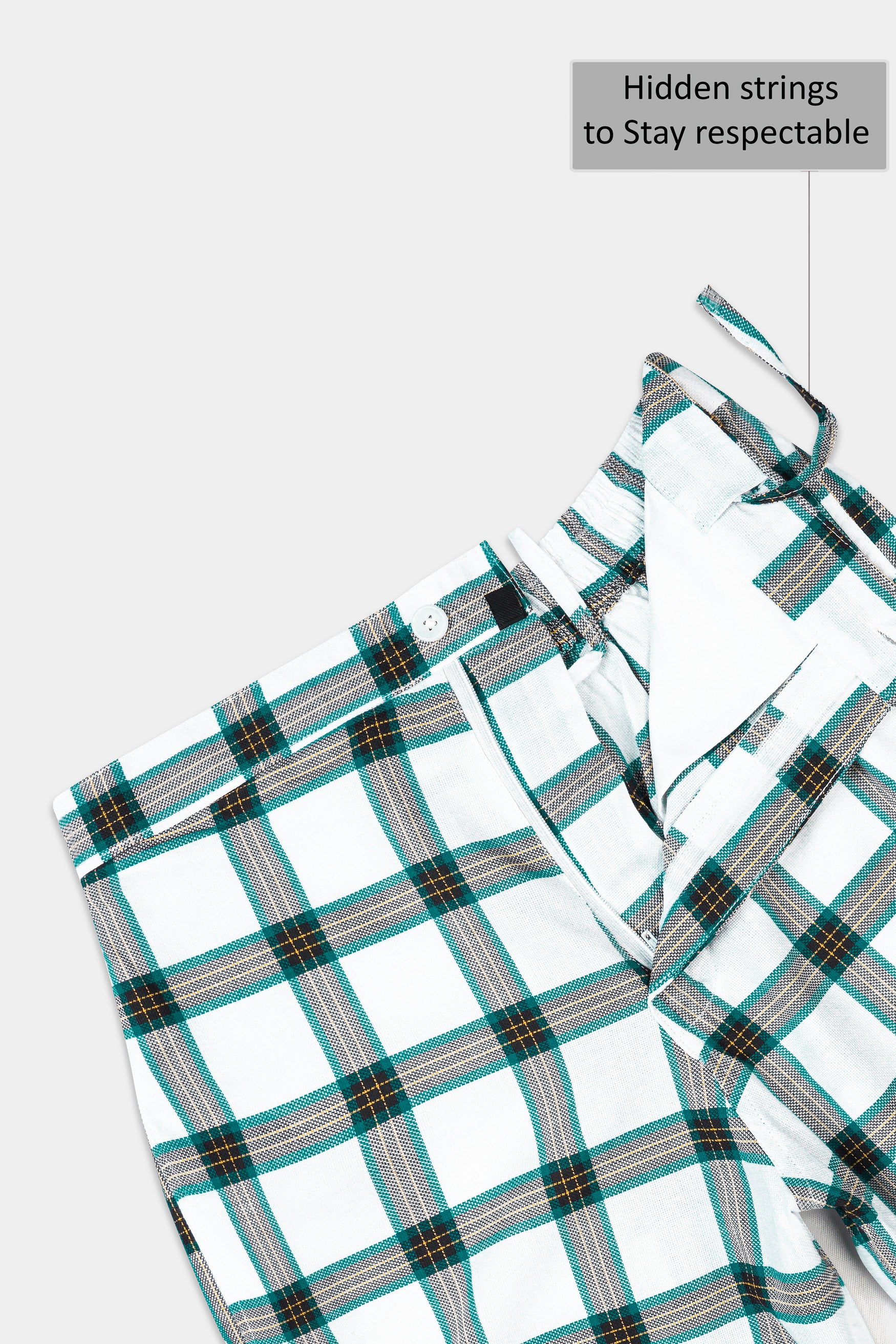 Bright White with Teal Blue Checkered Dobby Textured Giza Cotton Shorts SR360-28, SR360-30, SR360-32, SR360-34, SR360-36, SR360-38, SR360-40, SR360-42, SR360-44