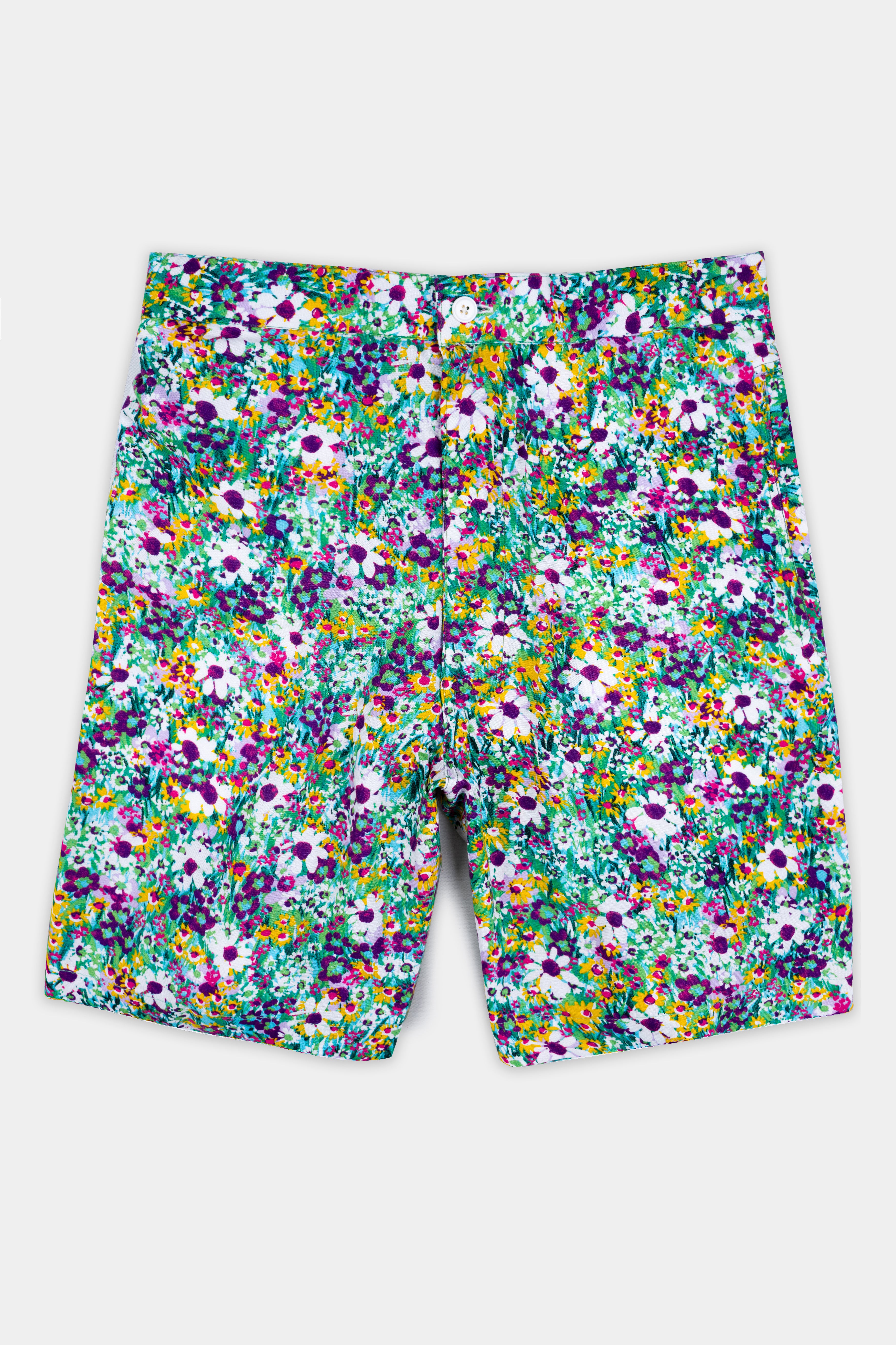 Iris Purple and White Multicolour Ditsy Printed Premium Tencel Shorts SR373-28, SR373-30, SR373-32, SR373-34, SR373-36, SR373-38, SR373-40, SR373-42, SR373-44