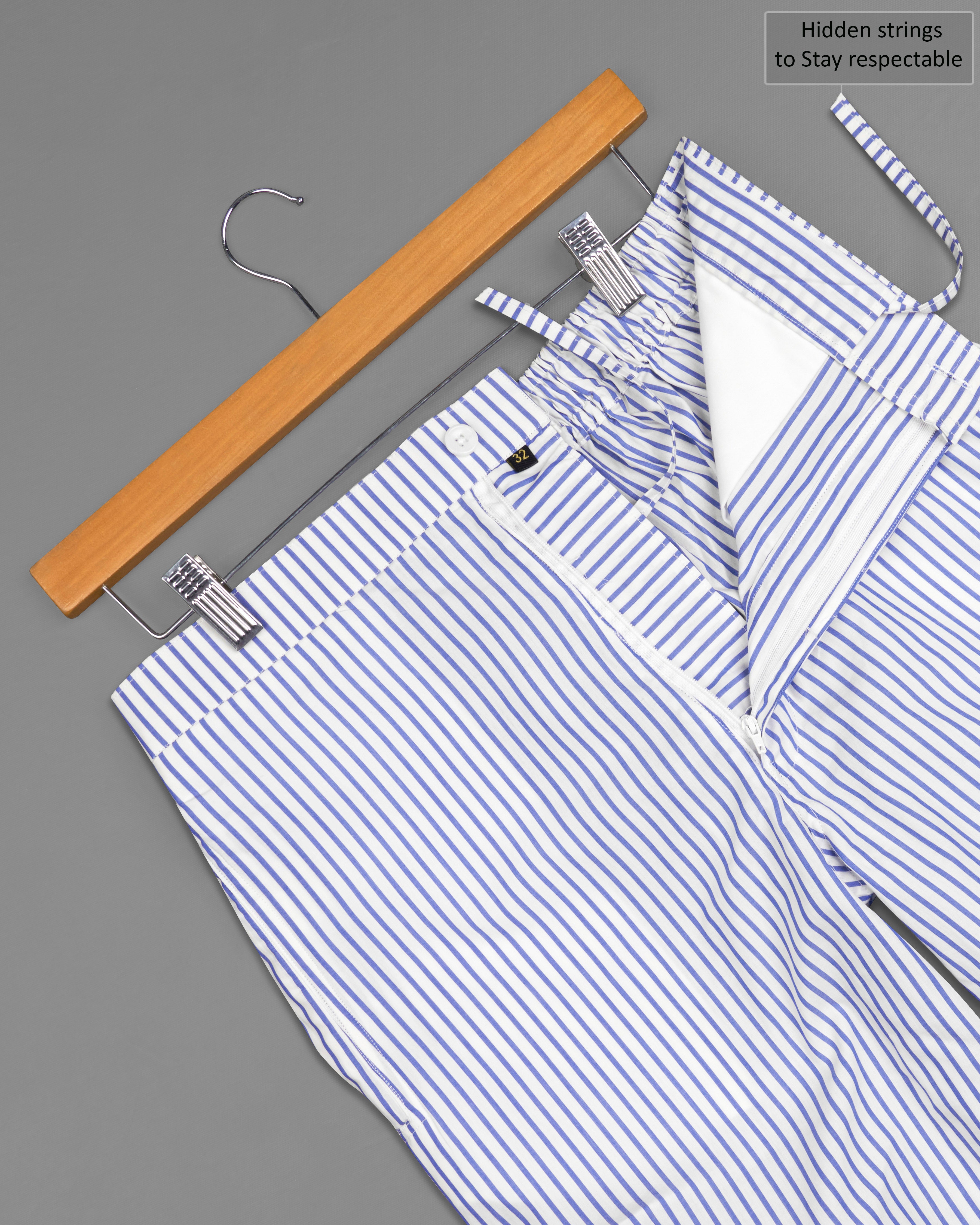 Bright White and Scampi Blue Striped Premium Cotton Shorts SR251-28, SR251-30, SR251-32, SR251-34, SR251-36, SR251-38, SR251-40, SR251-42, SR251-44