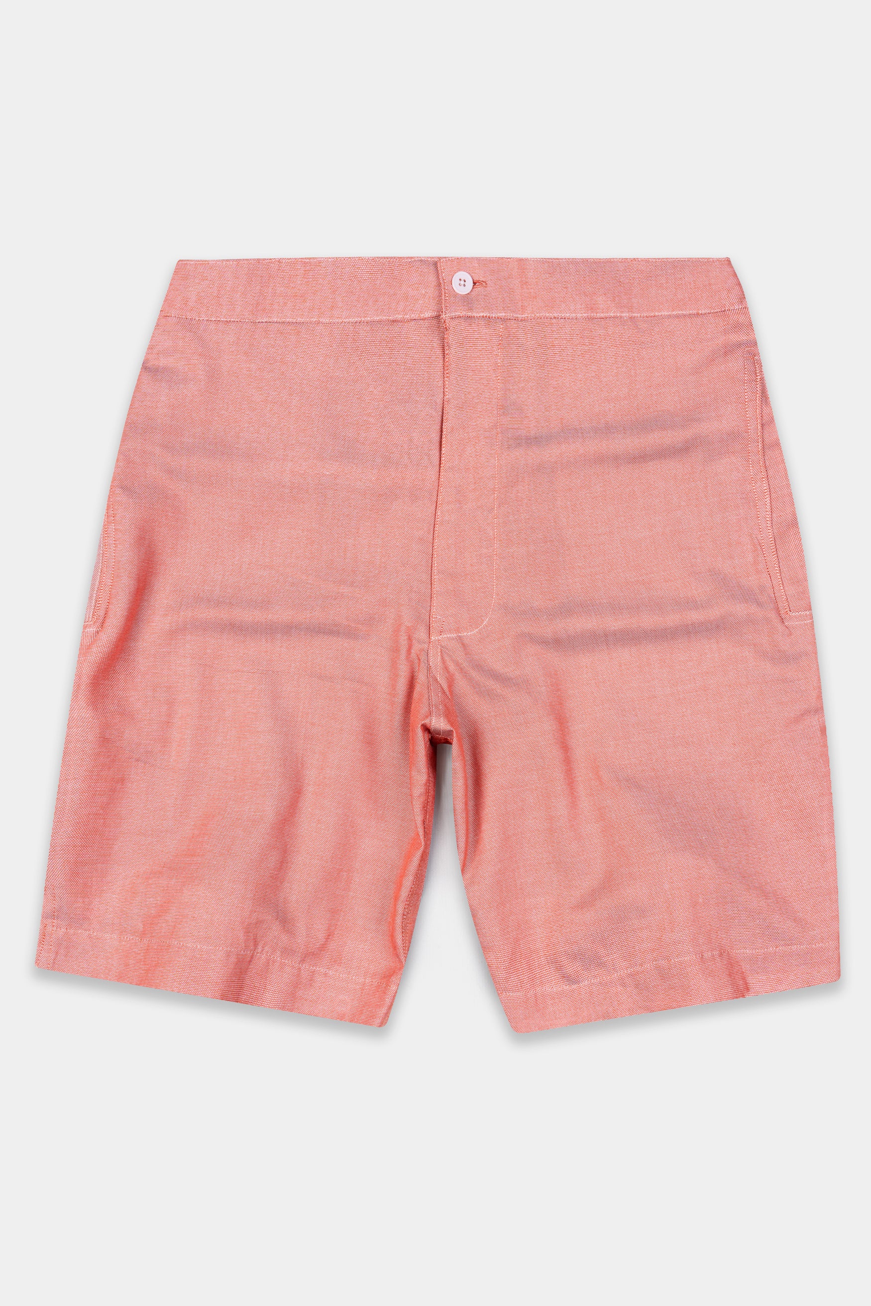 Flamingo Orange Dobby Textured Giza Cotton Shorts