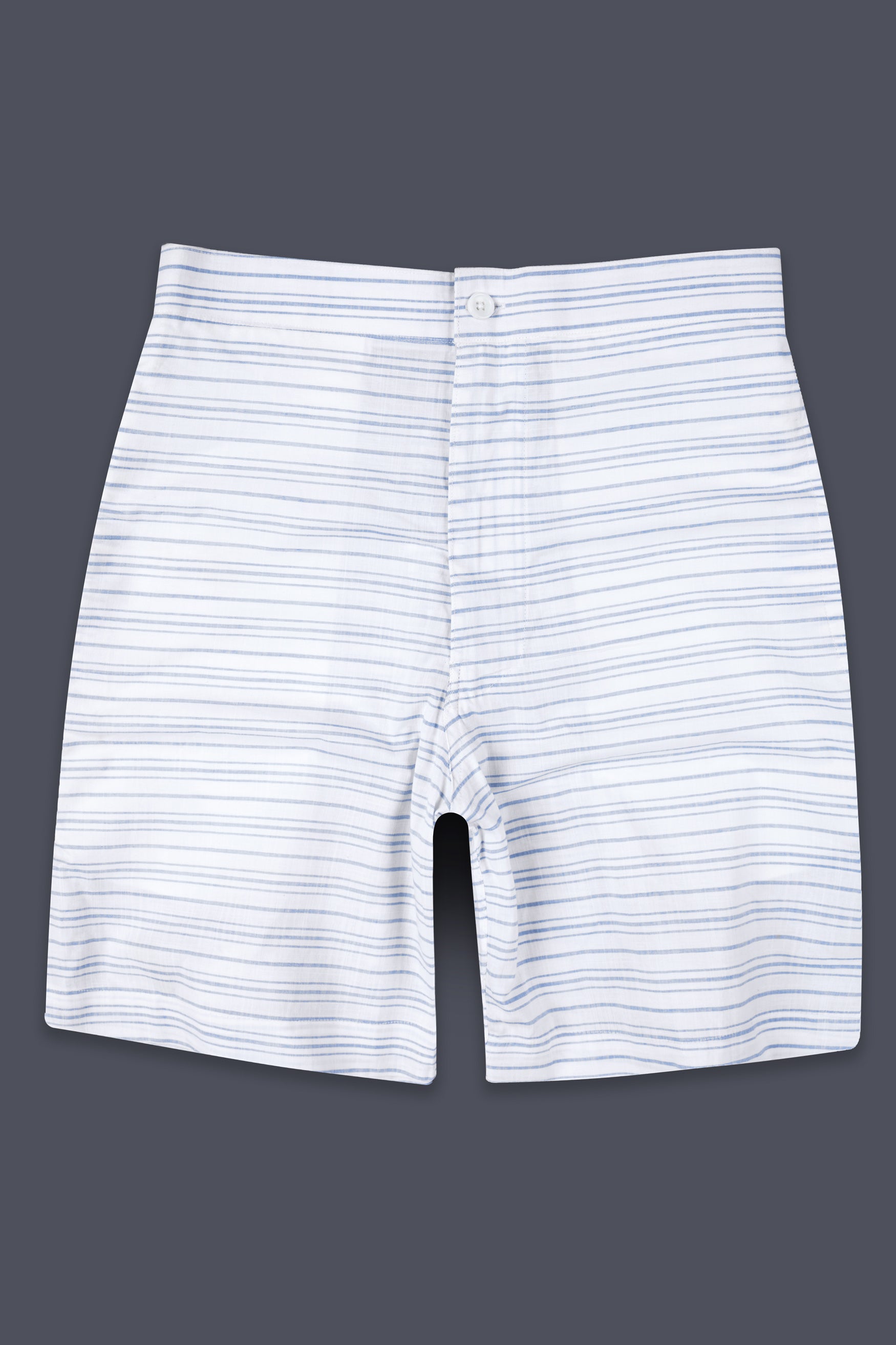 Bright White and Sapphire Blue Stripes Chambray Short