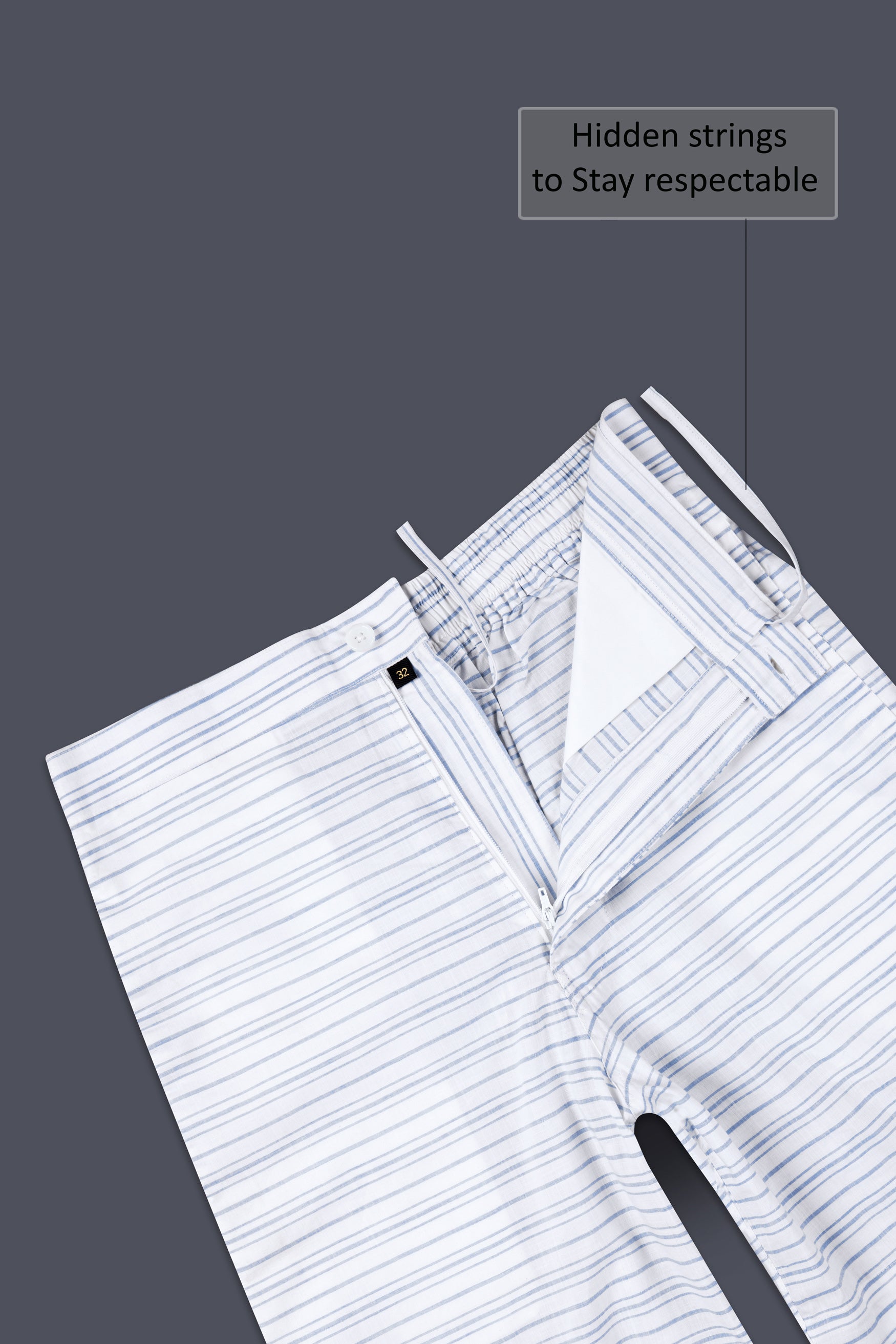 Bright White and Sapphire Blue Stripes Chambray Short