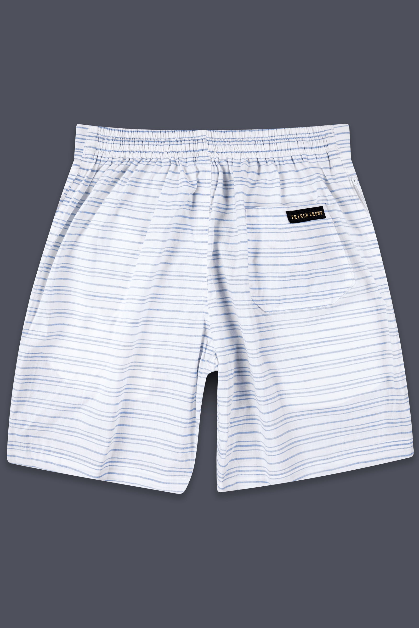 Bright White and Sapphire Blue Stripes Chambray Short