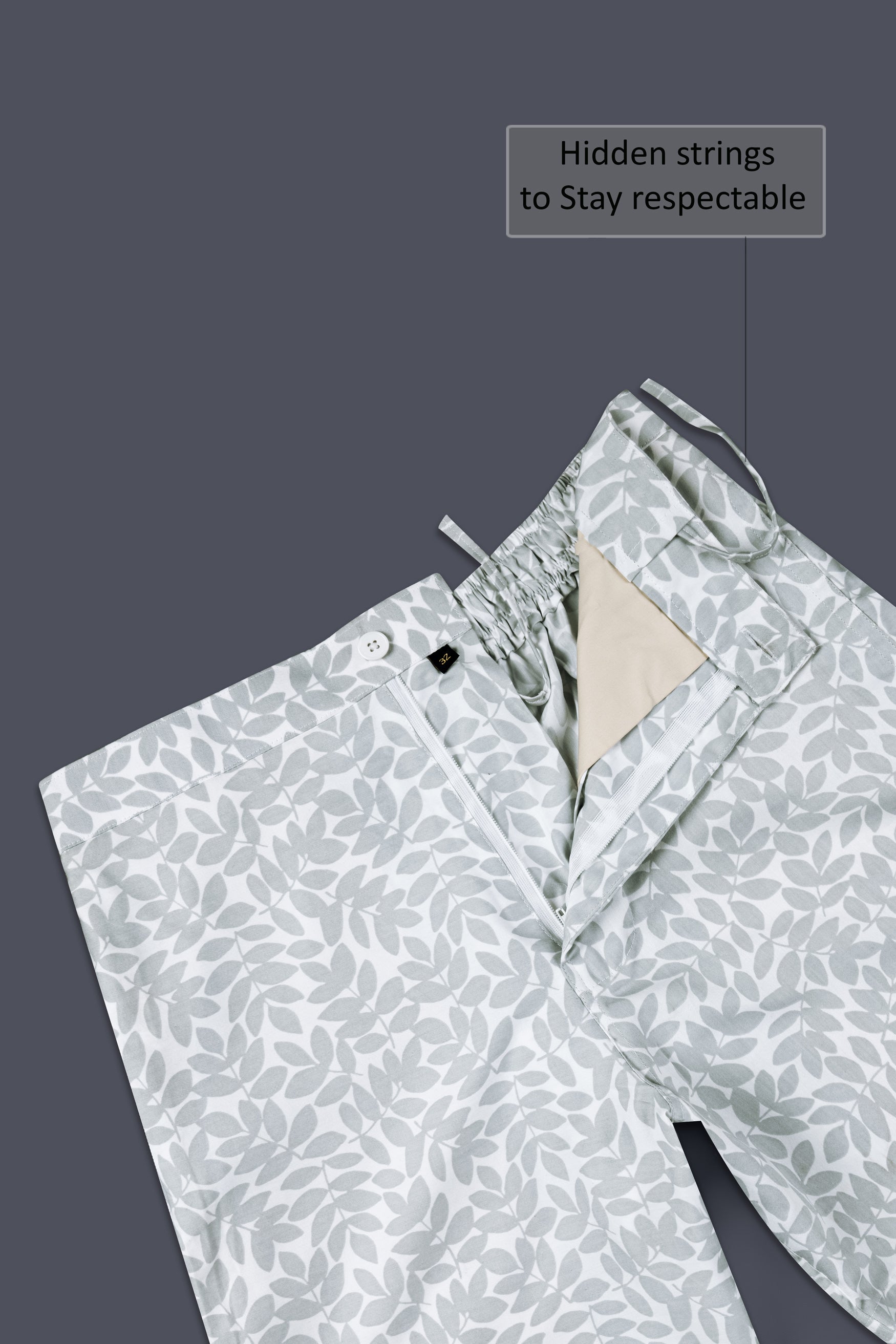 Bright White and Battleship Gray Printed Subtle Sheen Super Soft Premium Cotton Short