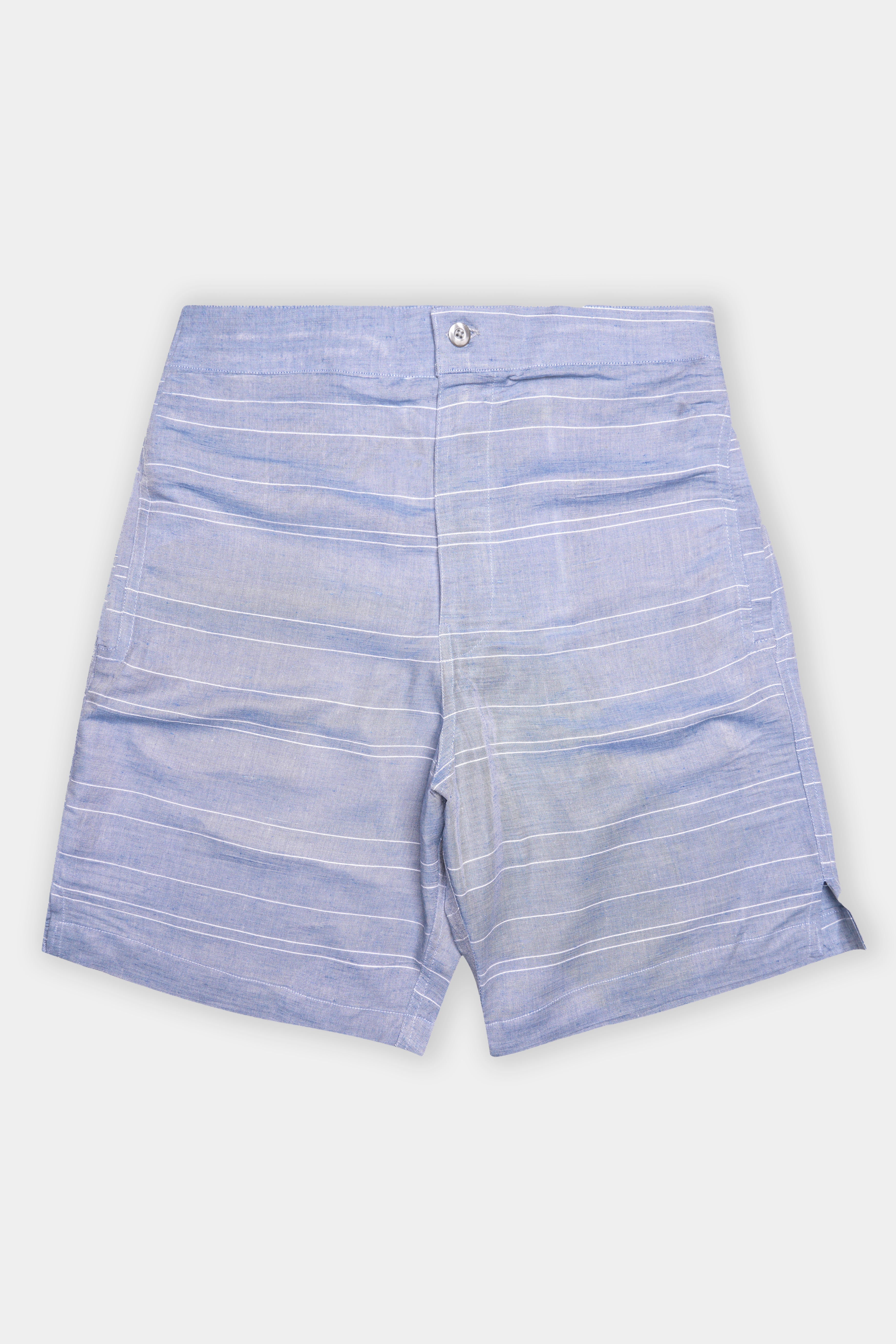 Heather Blue Striped Luxurious Linen Shorts