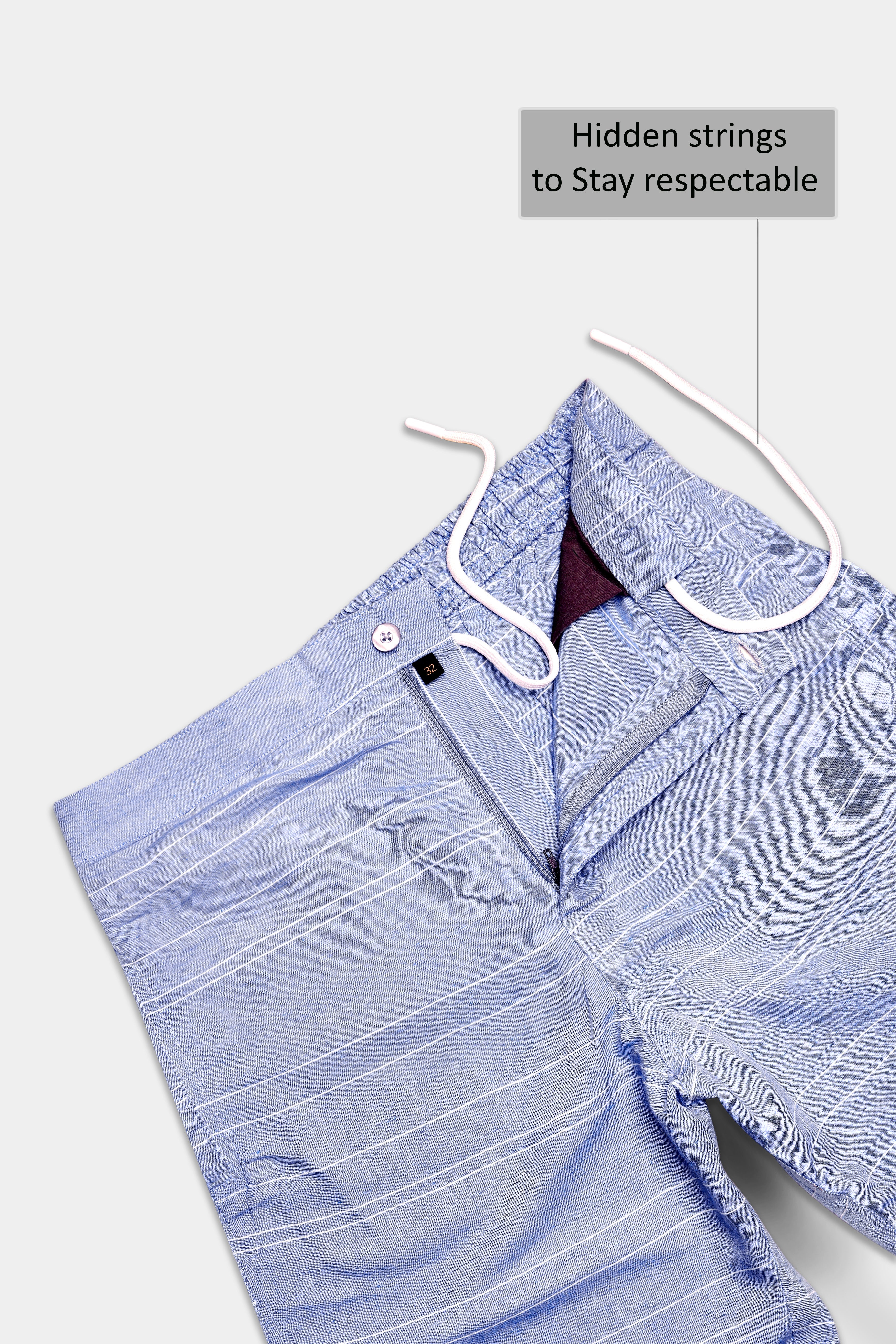 Heather Blue Striped Luxurious Linen Shorts