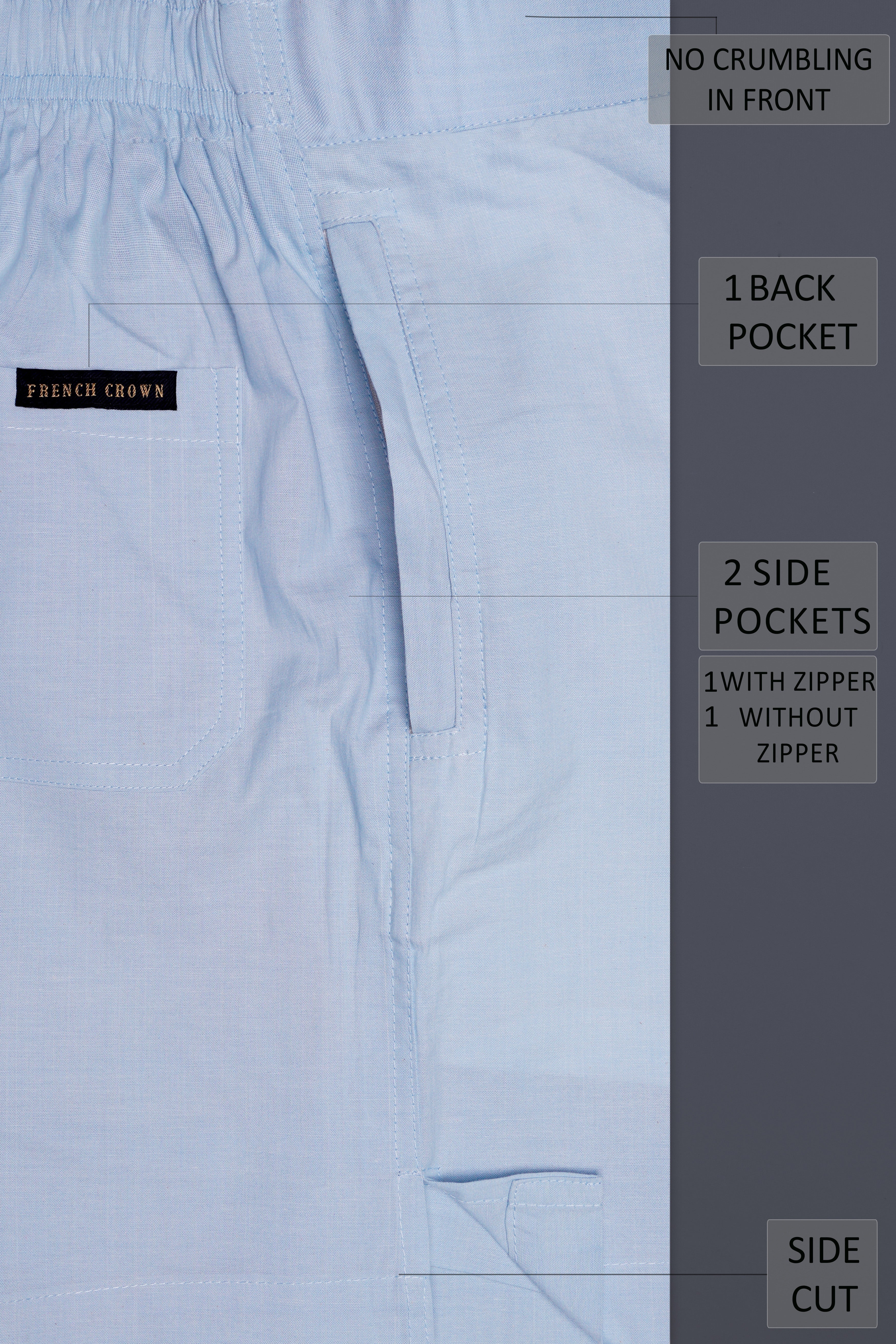 Cadet Blue Solid Chambray Premium Cotton Shorts