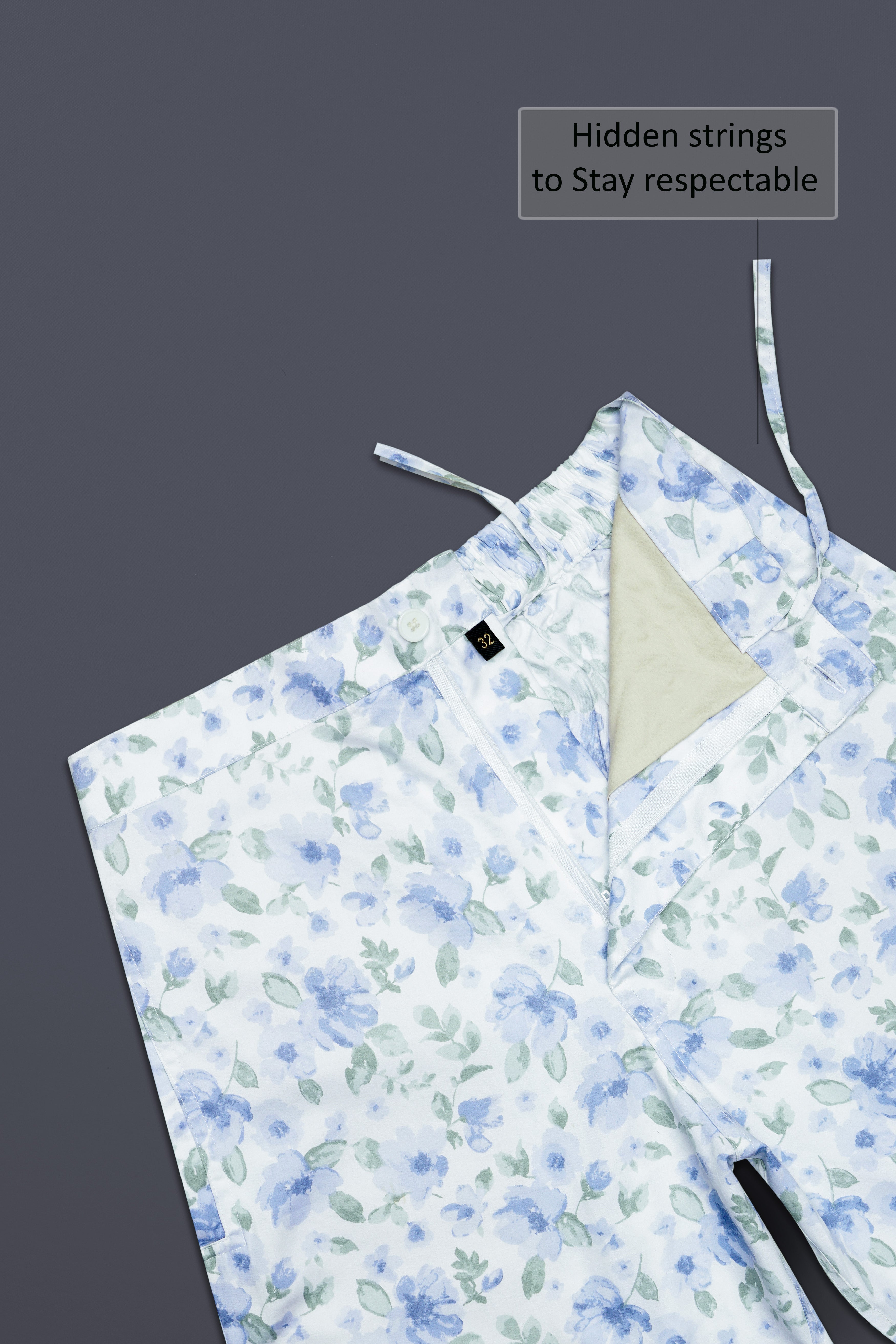 Moonstone Blue And Edward Green Floral Printed Subtle Sheen Super Soft Premium Cotton Shorts