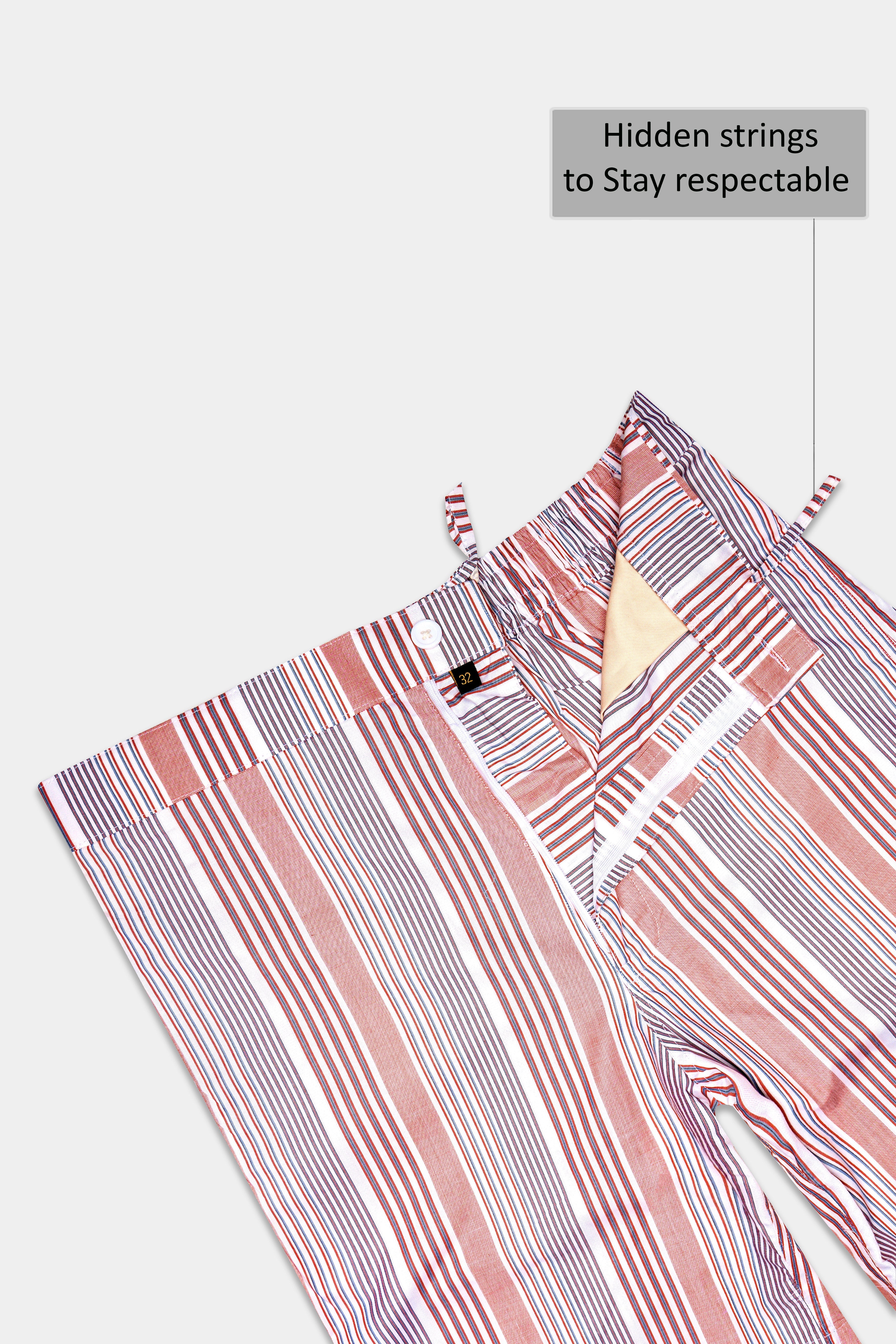 Turstrip-Turkish Perch And Bright White Striped Premium Cotton Shorts