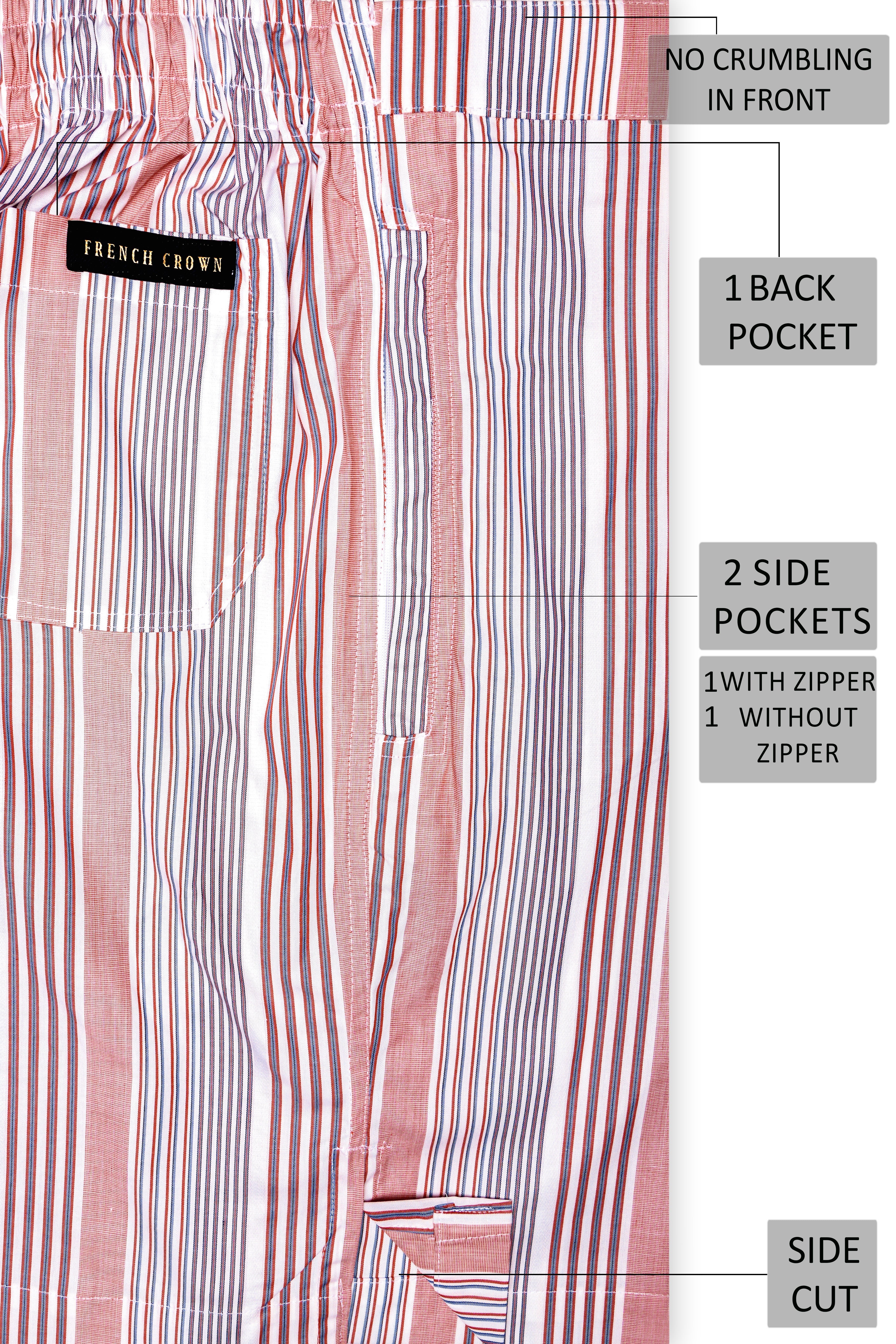 Turstrip-Turkish Perch And Bright White Striped Premium Cotton Shorts