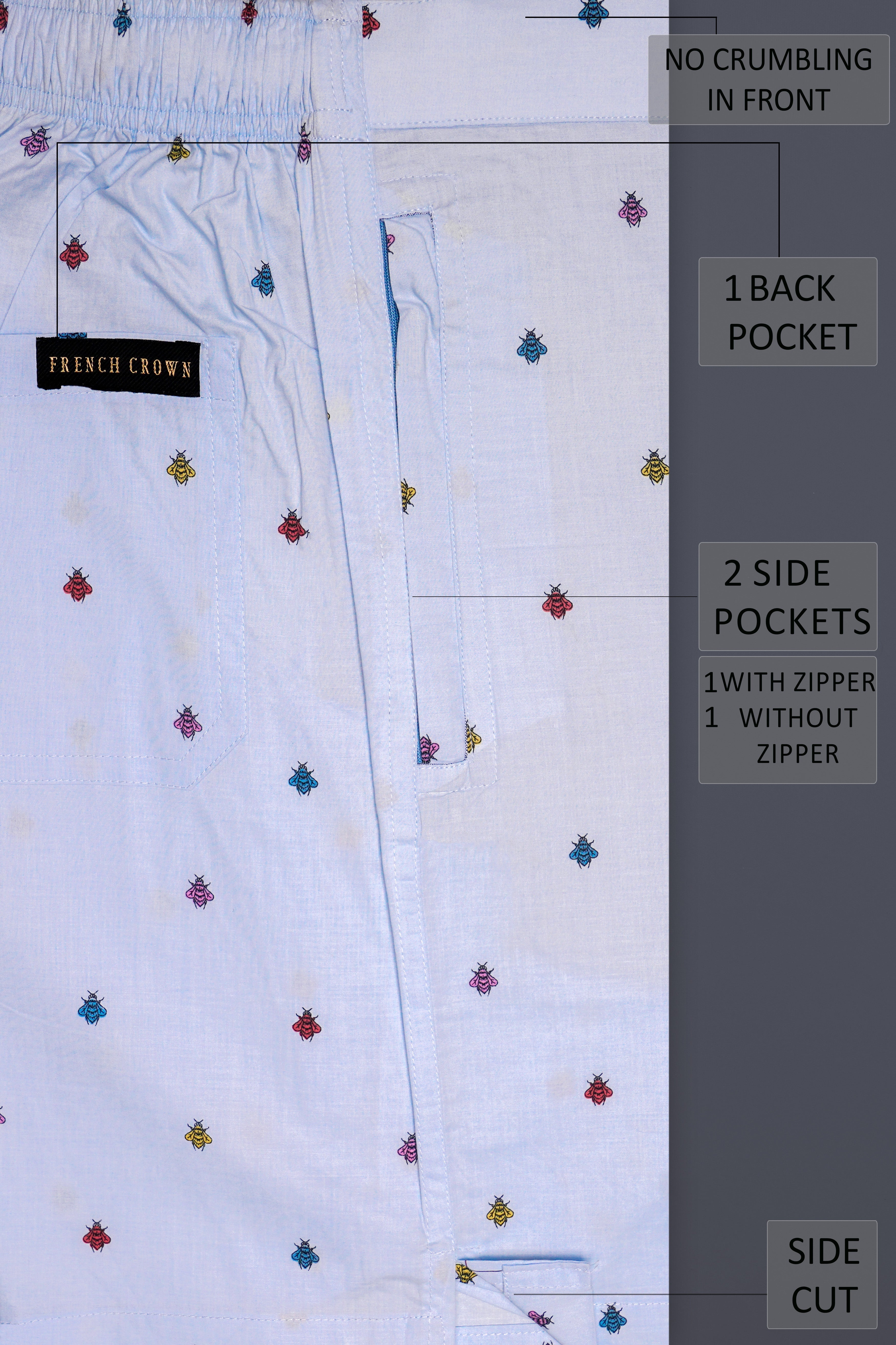 Buzzink-Mischka Blue insects Printed Premium Cotton Shorts