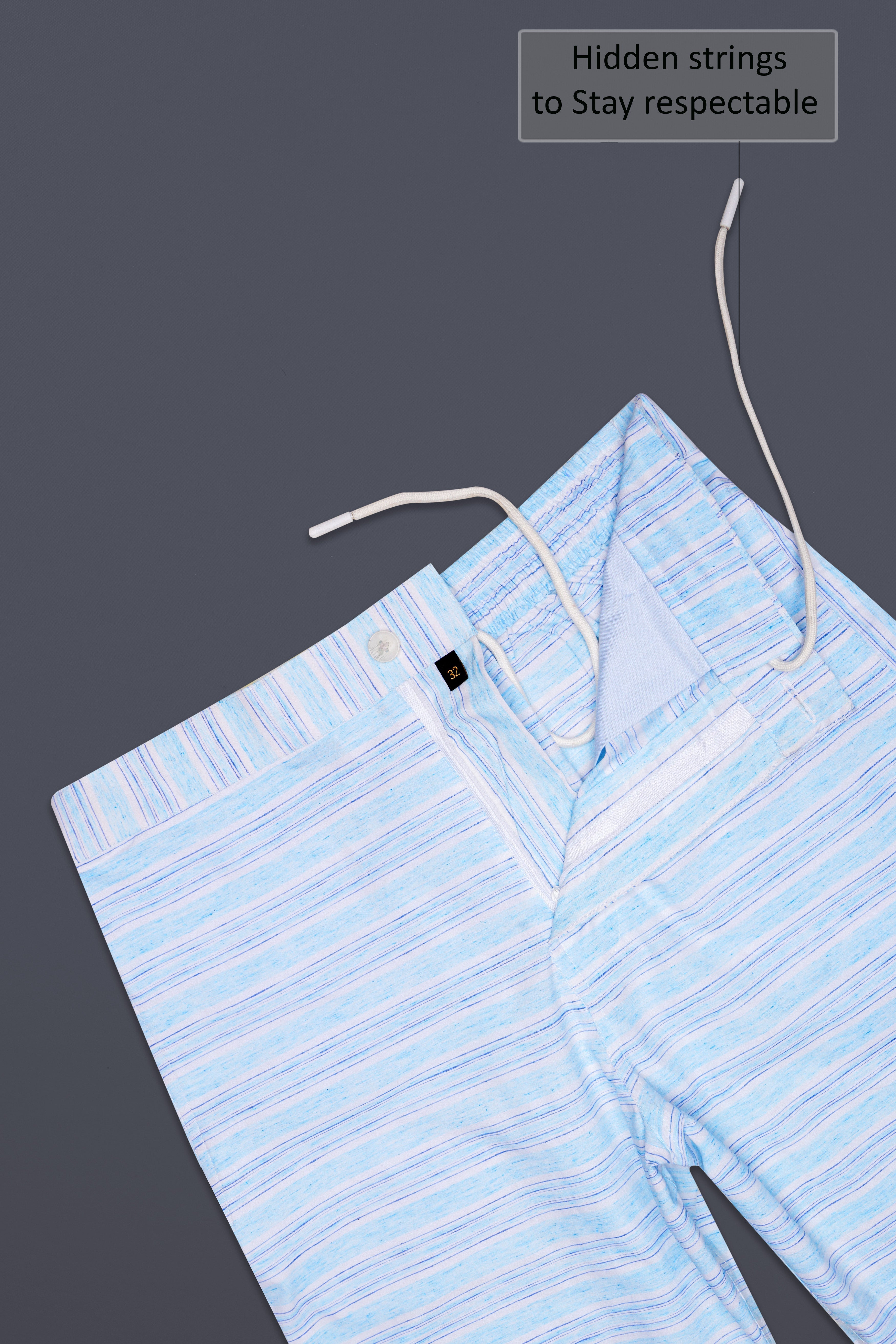 Strivio-Spindle Blue horizontal striped Chambray Premium Cotton Shorts