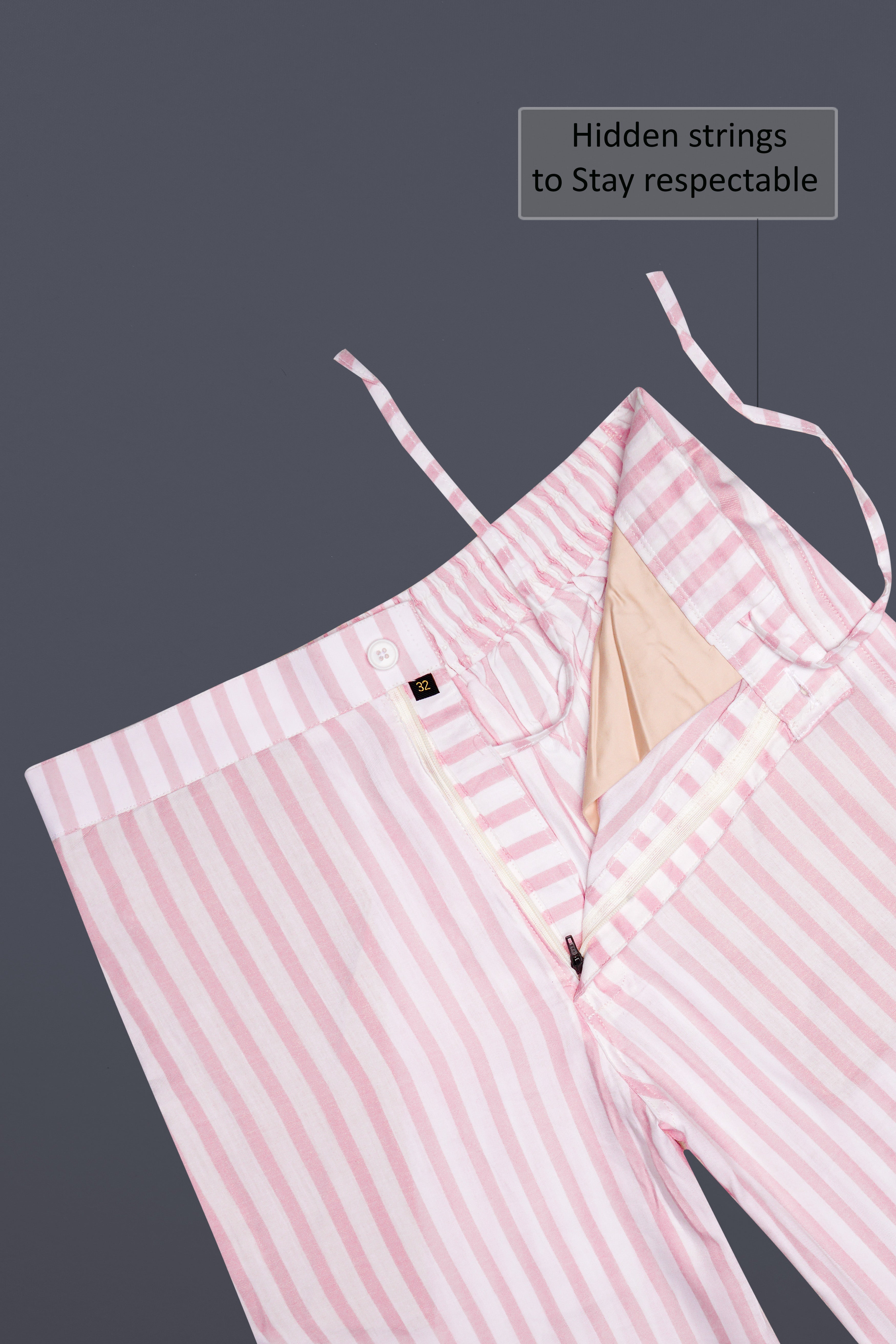 Petaline-Flare Pink And Bright White Striped Twill Super Soft Premium Cotton Shorts