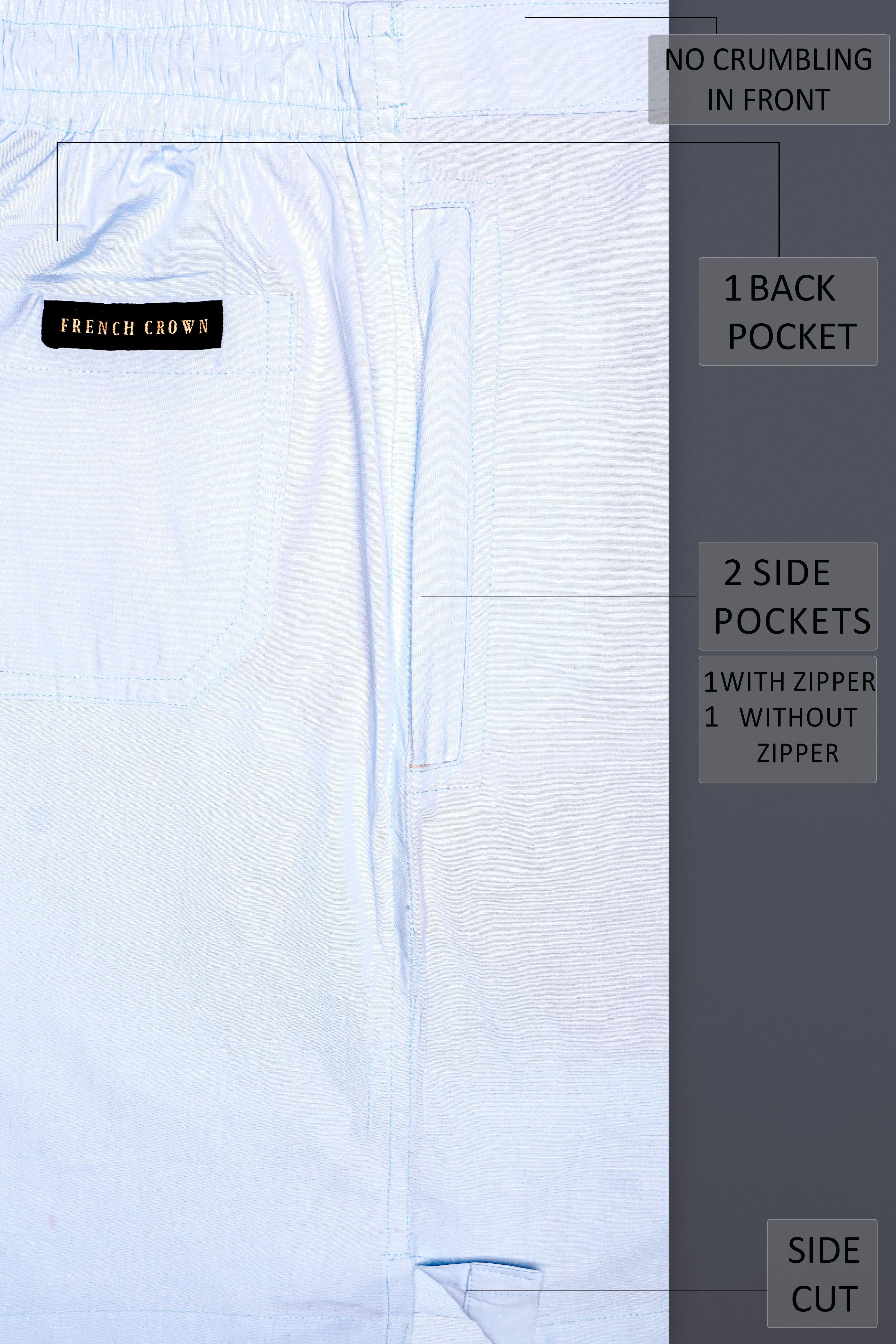 Azuric-Selago Blue Solid Chambray Premium Cotton Shorts