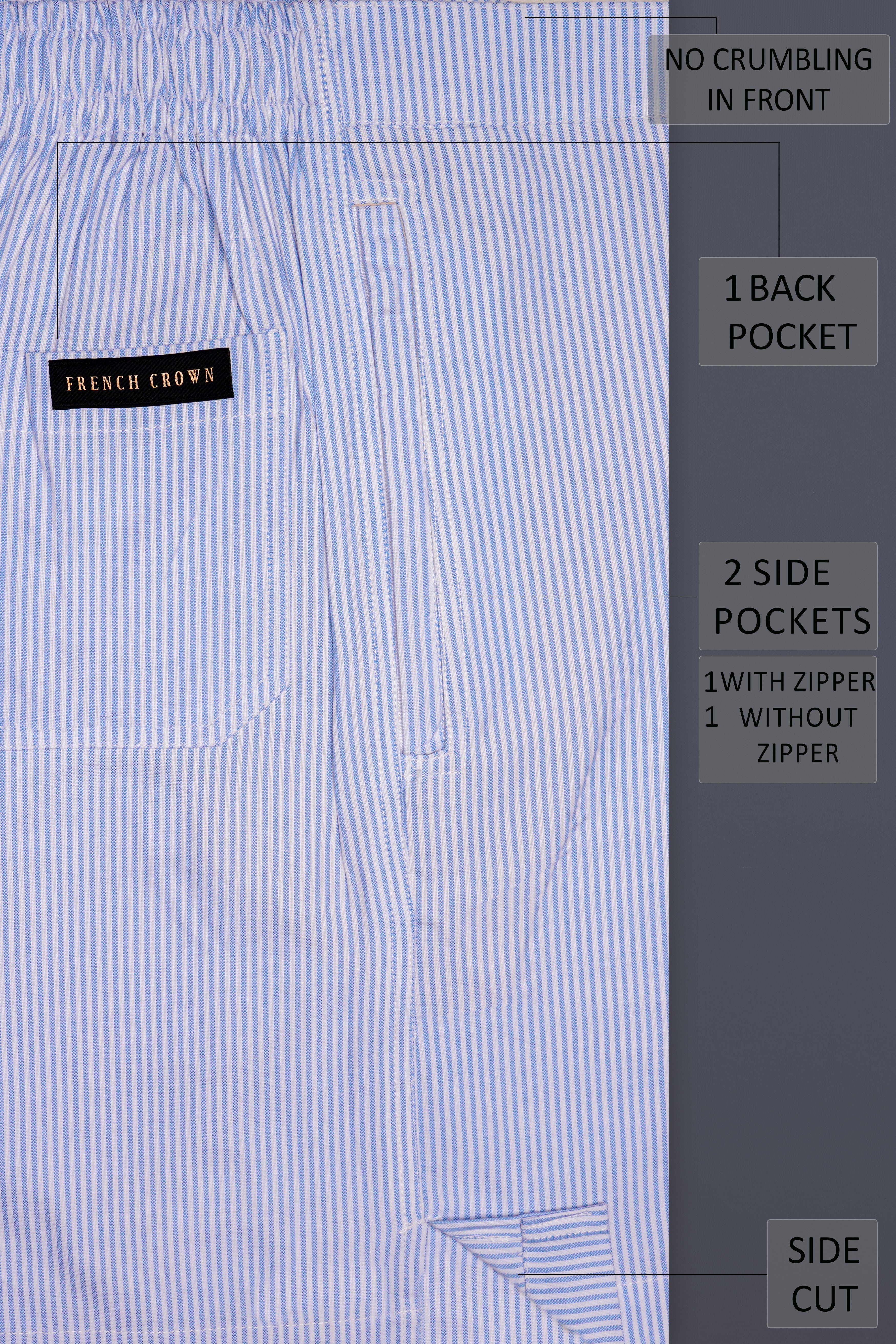 Frescot-Jordy Blue And Bright White Striped Oxford Premium Cotton Shorts