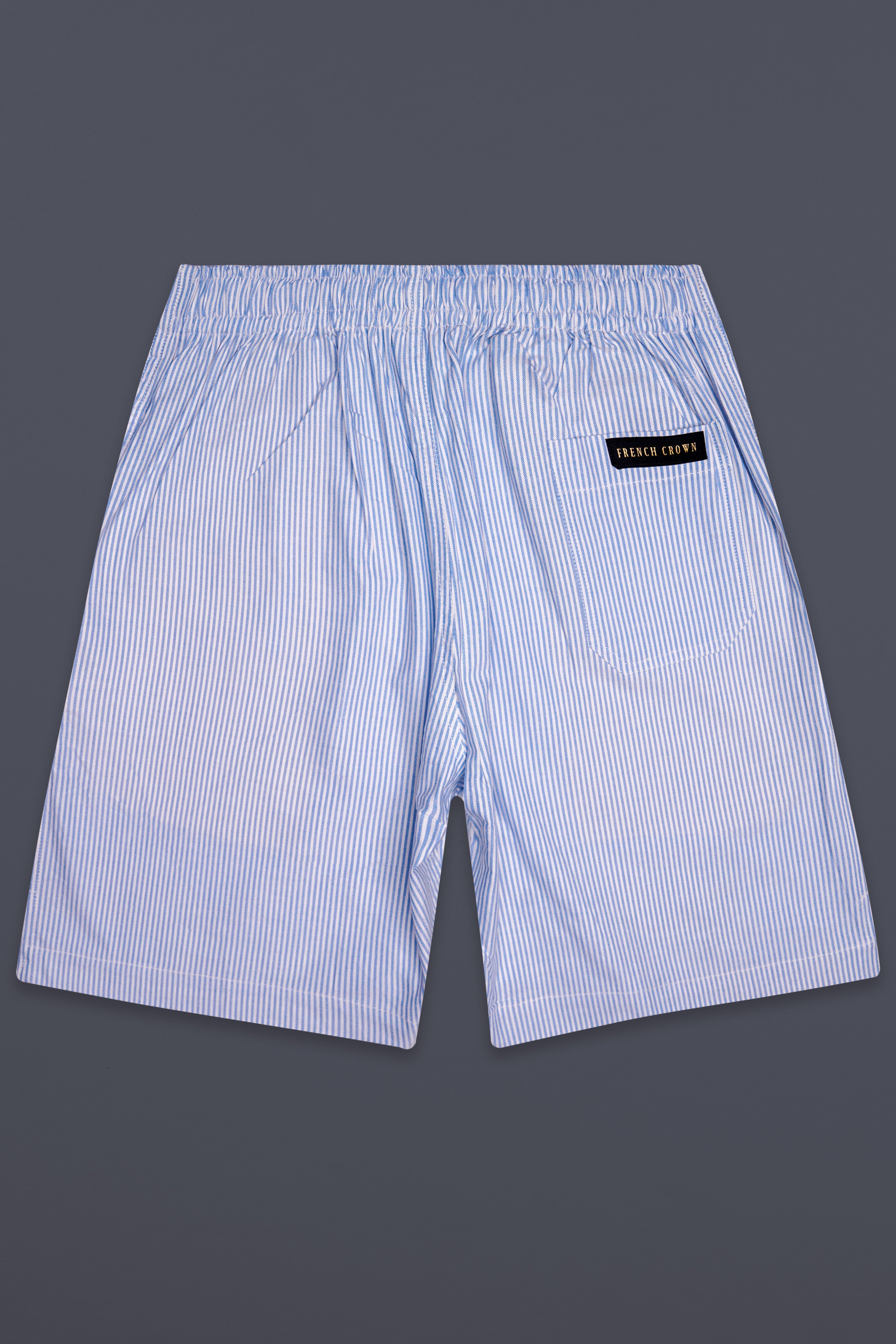 Frescot-Jordy Blue And Bright White Striped Oxford Premium Cotton Shorts