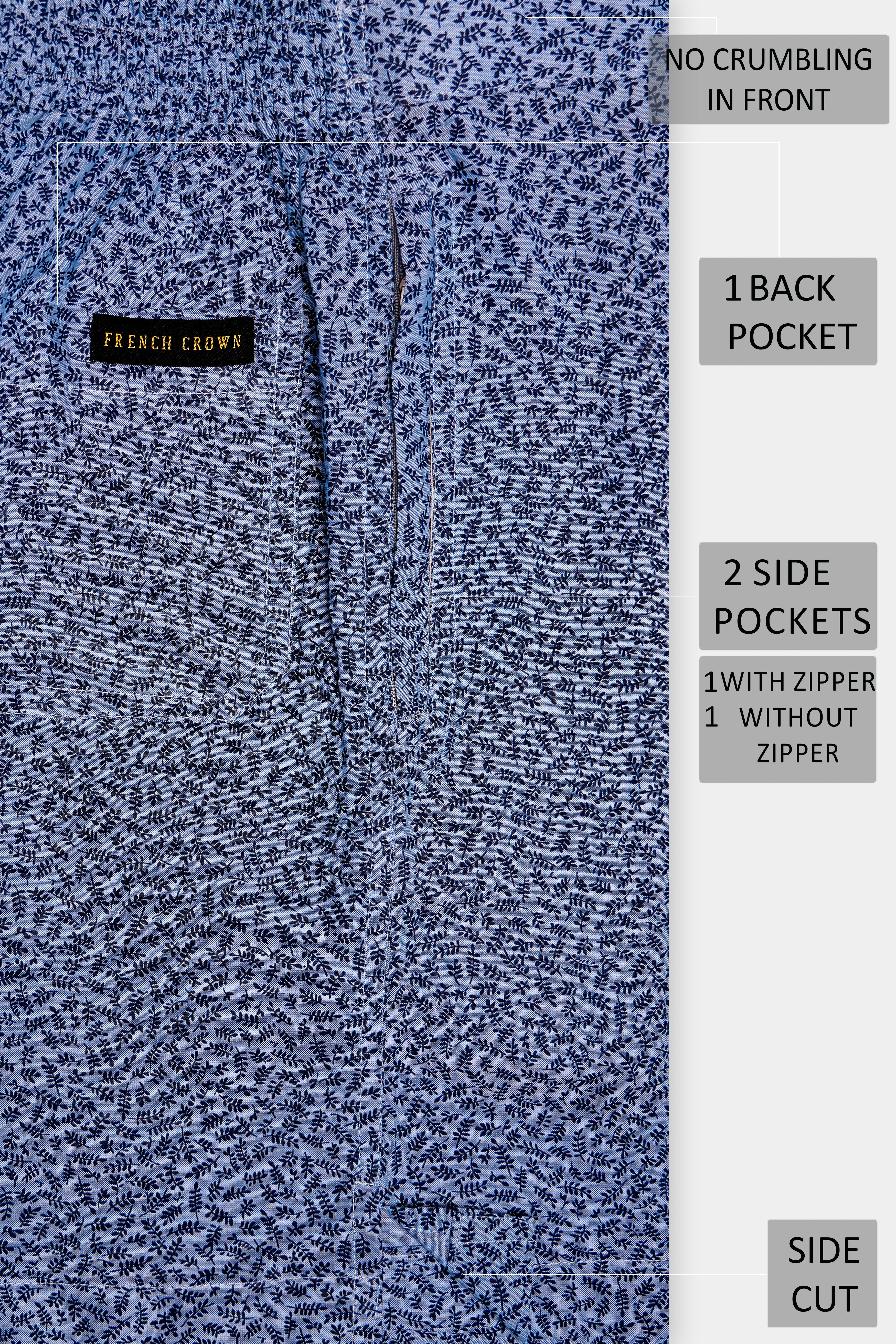 Bluvine-Scampi Blue Printed Chambray Premium Cotton Shorts