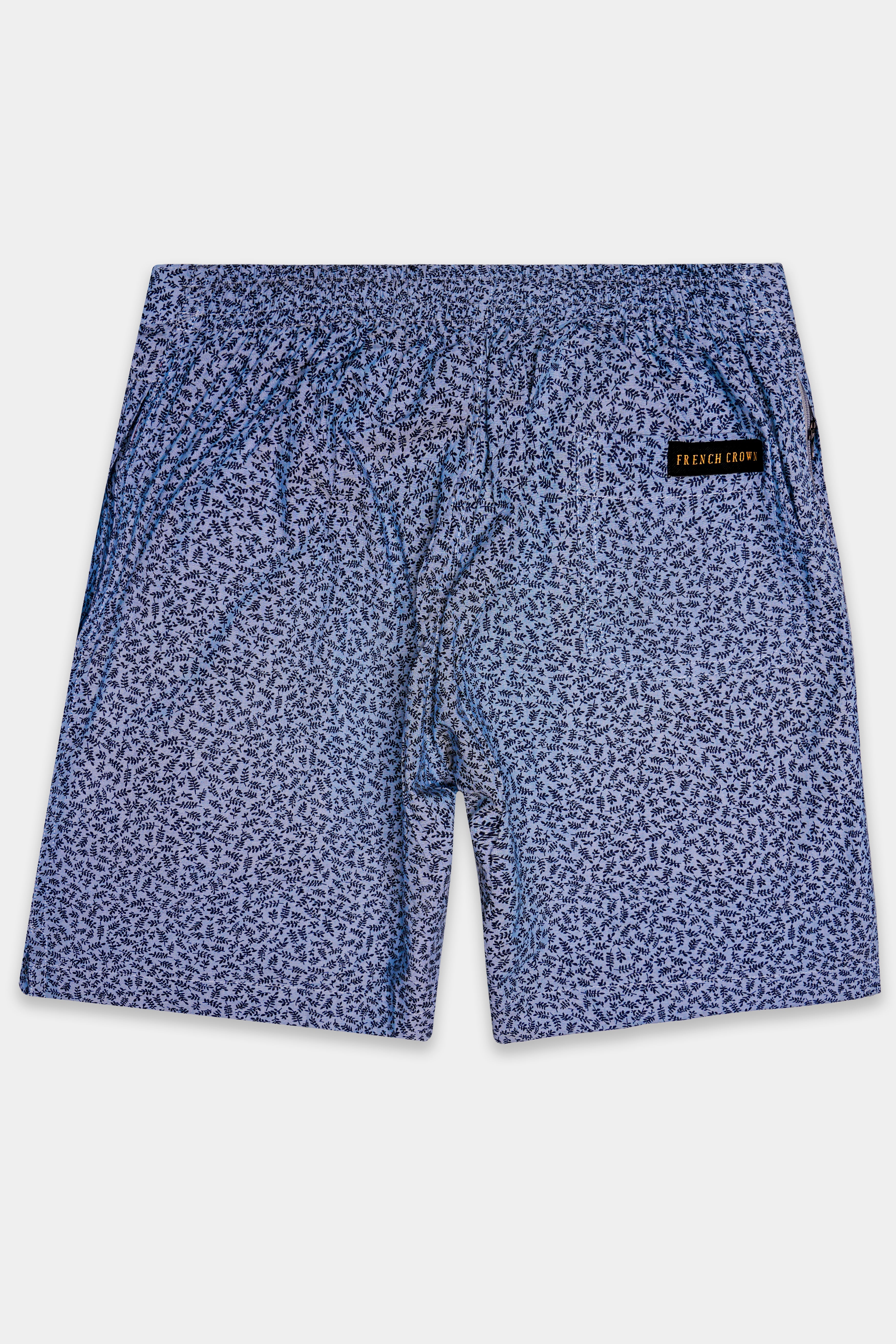 Bluvine-Scampi Blue Printed Chambray Premium Cotton Shorts