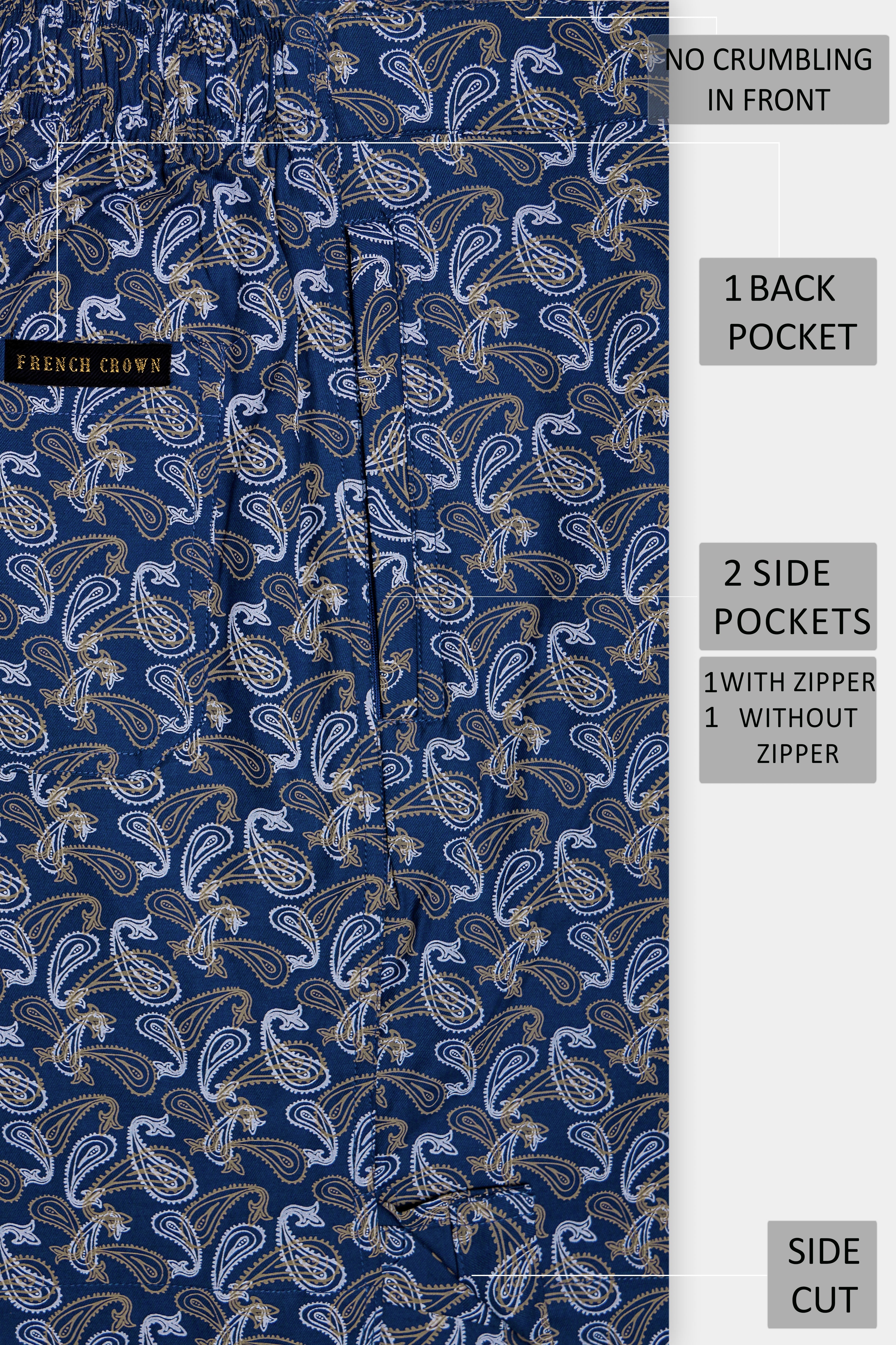 Rivara-Downriver Blue Paisley art Printed Twill Super Soft Premium Cotton Shorts