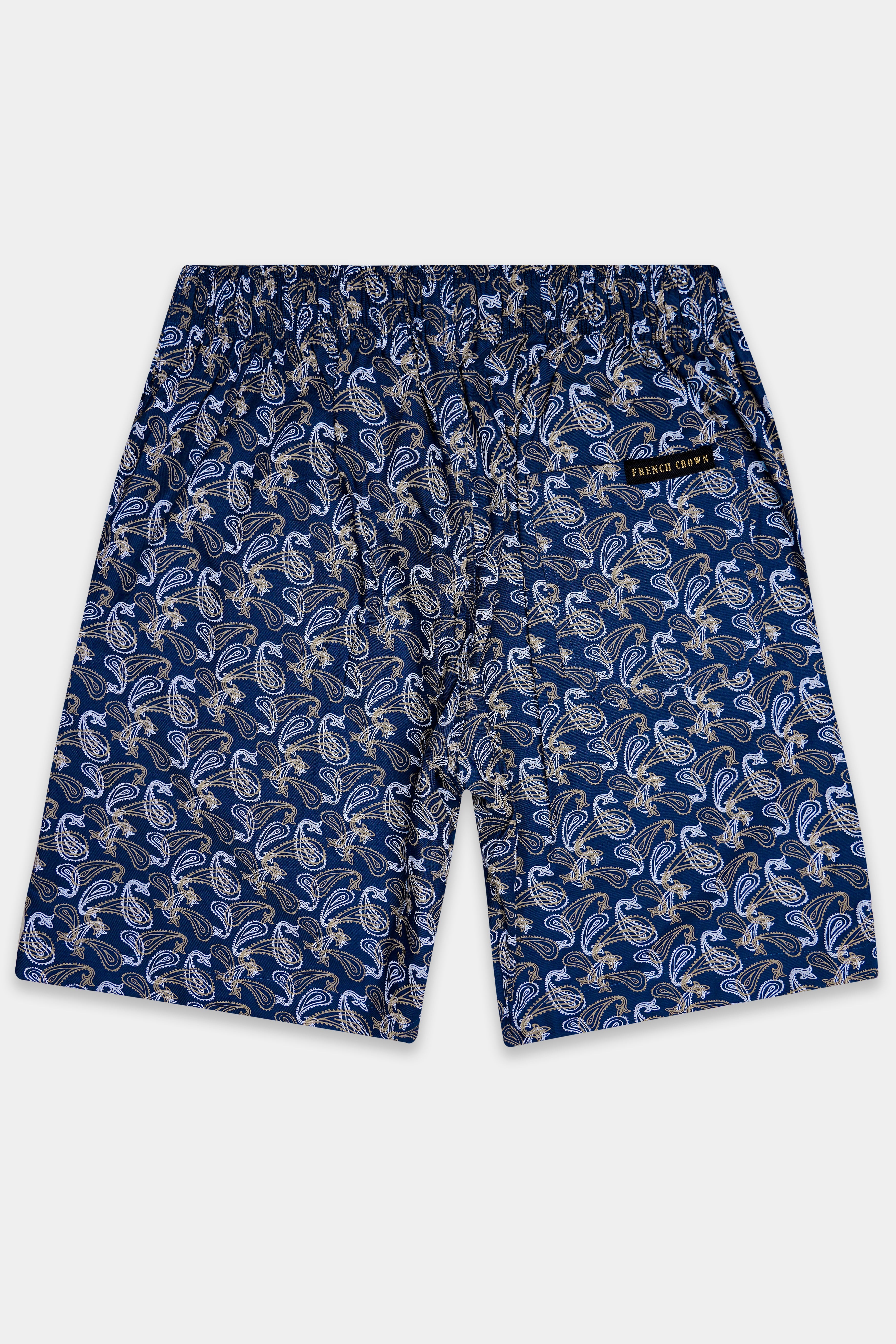 Rivara-Downriver Blue Paisley art Printed Twill Super Soft Premium Cotton Shorts