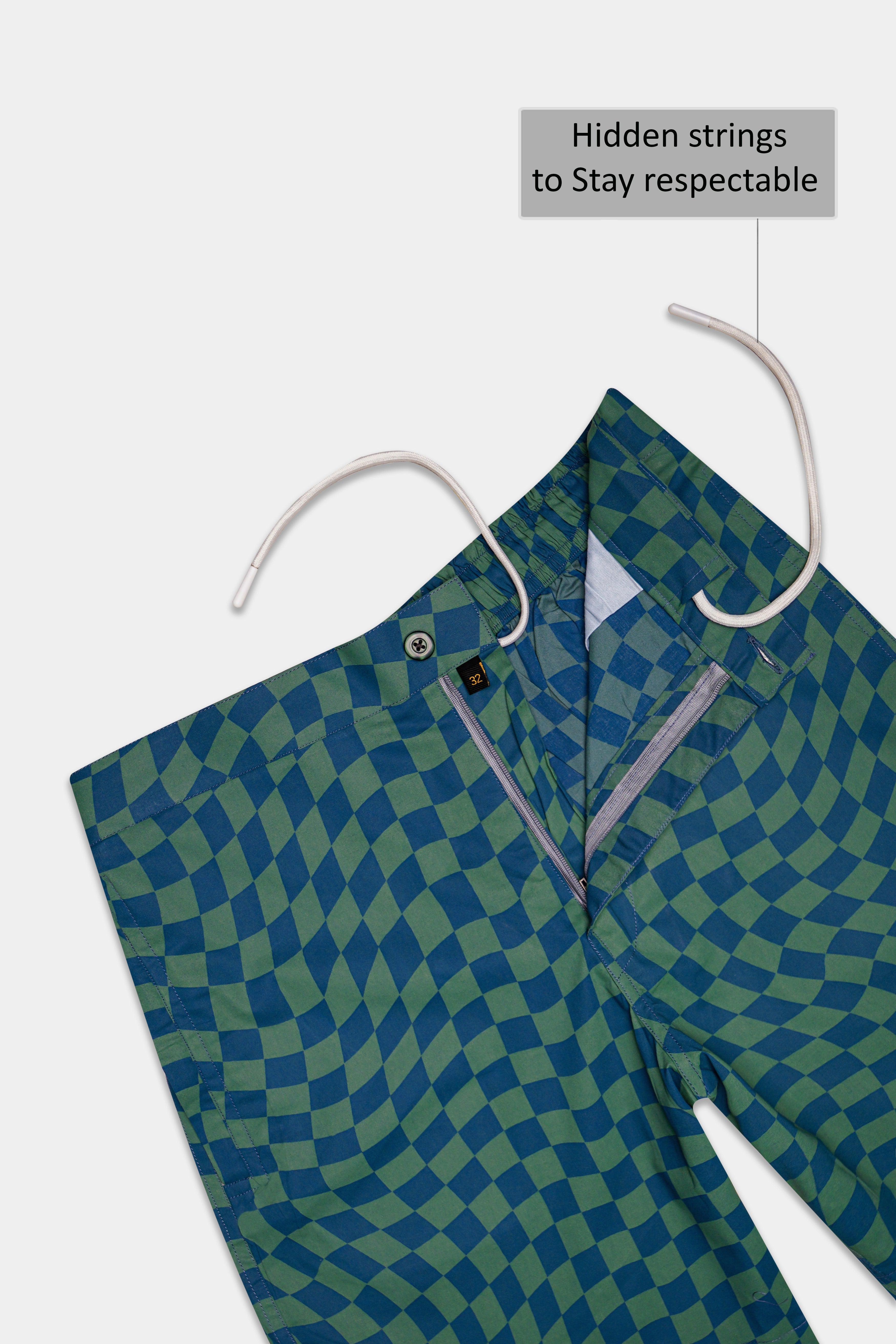 Plaimel-Mineral Green And Marine Blue Plaid Premium Cotton Shorts