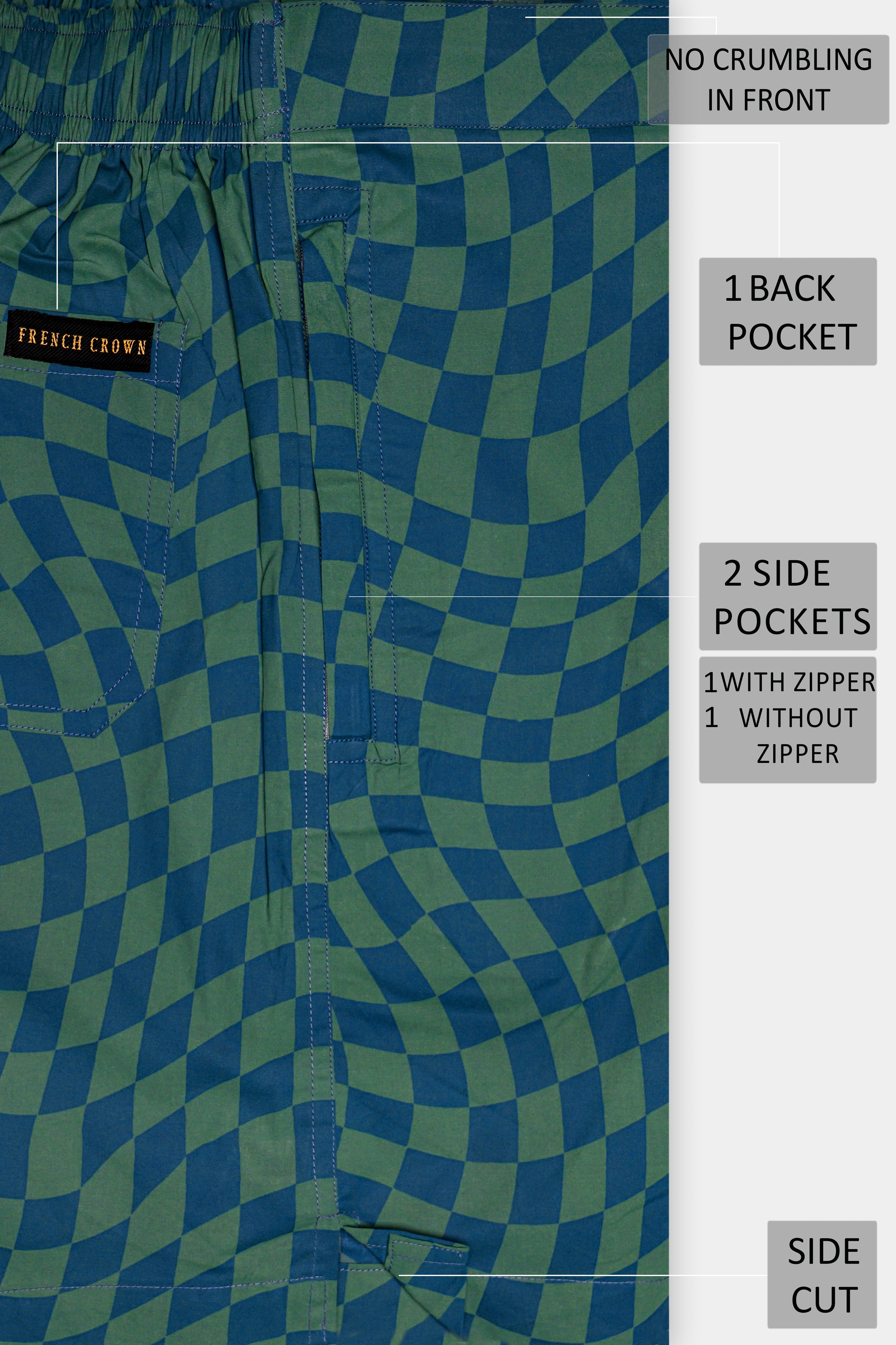 Plaimel-Mineral Green And Marine Blue Plaid Premium Cotton Shorts