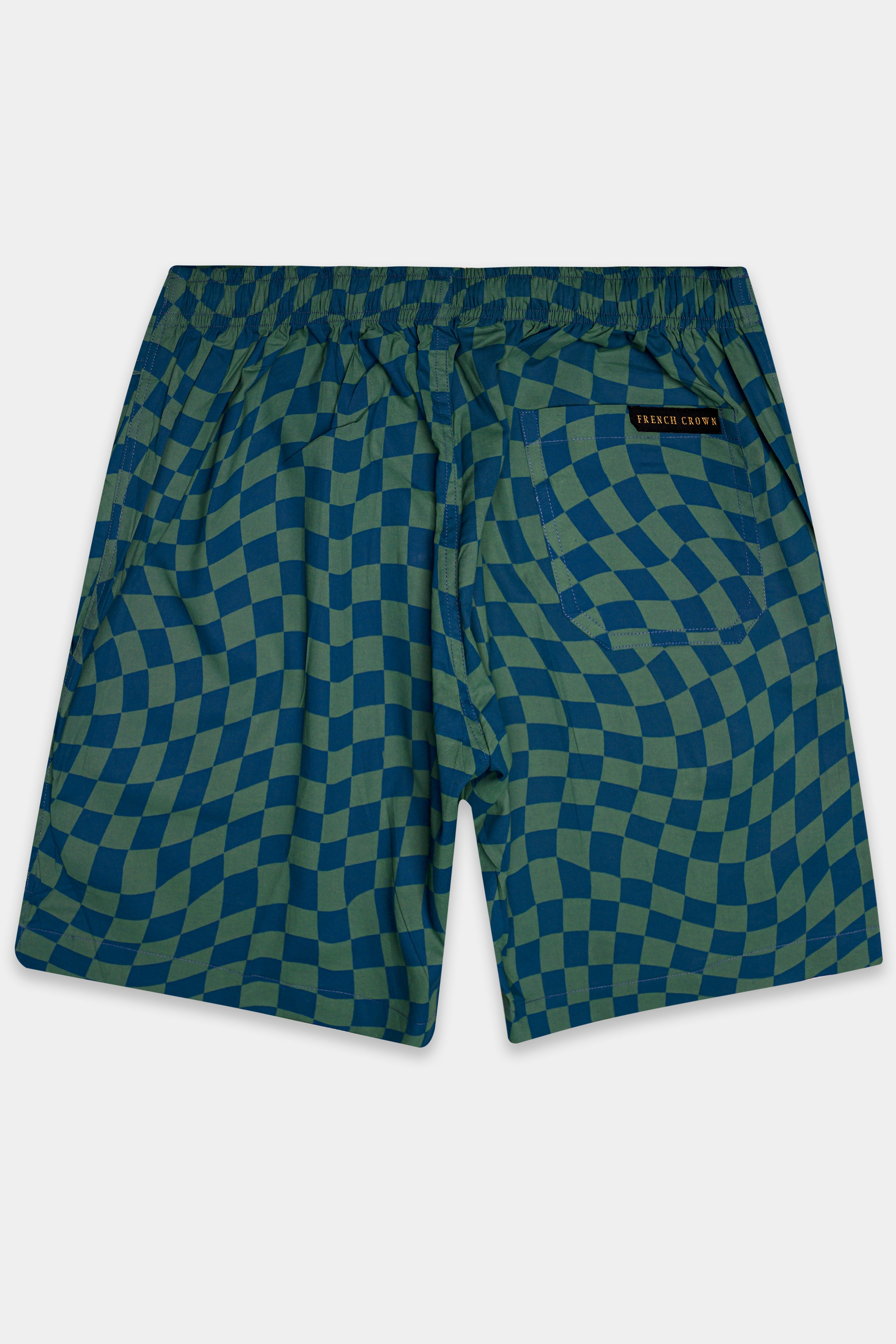 Plaimel-Mineral Green And Marine Blue Plaid Premium Cotton Shorts