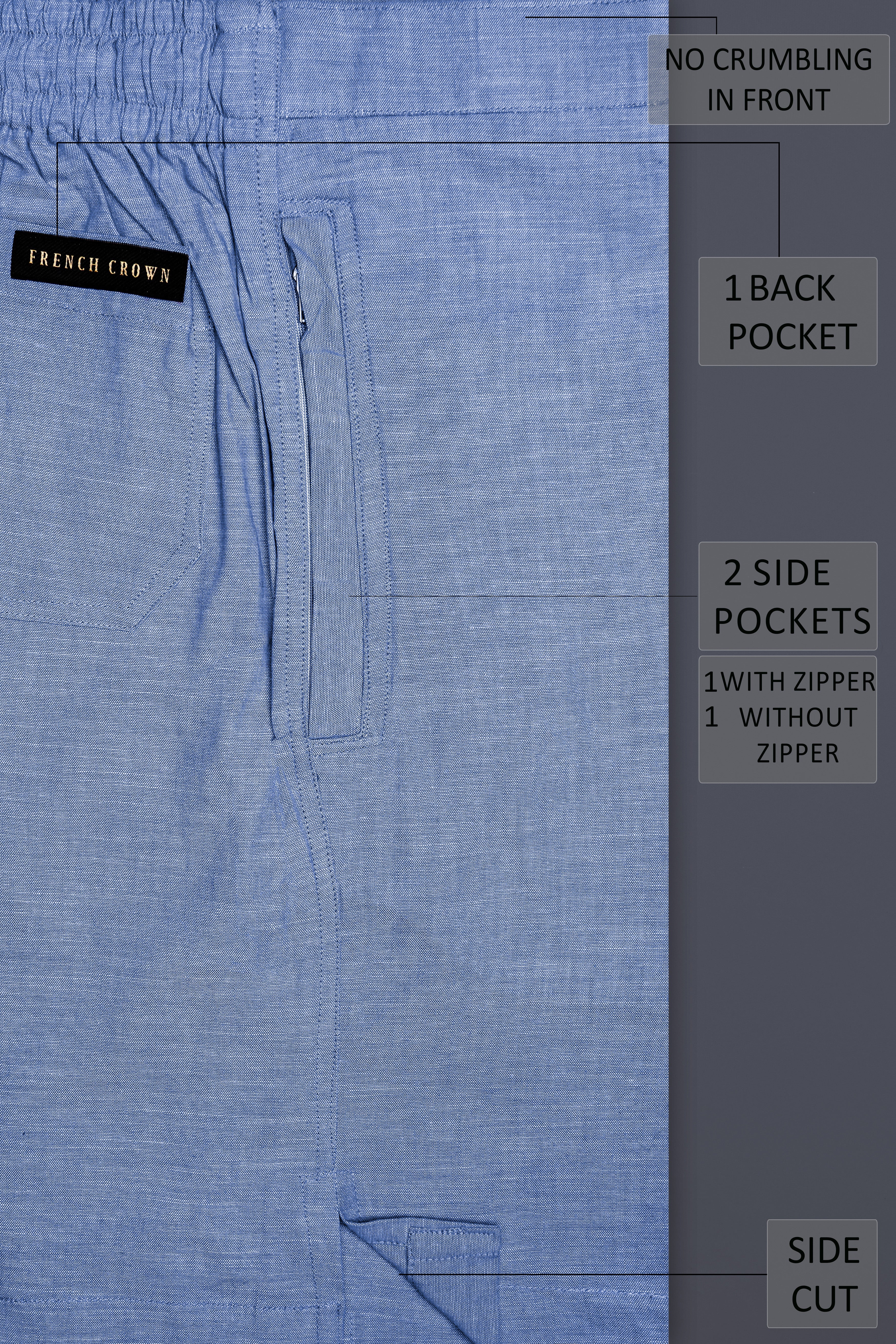 Nerino-Polo Blue Solid Luxurious Linen Shorts