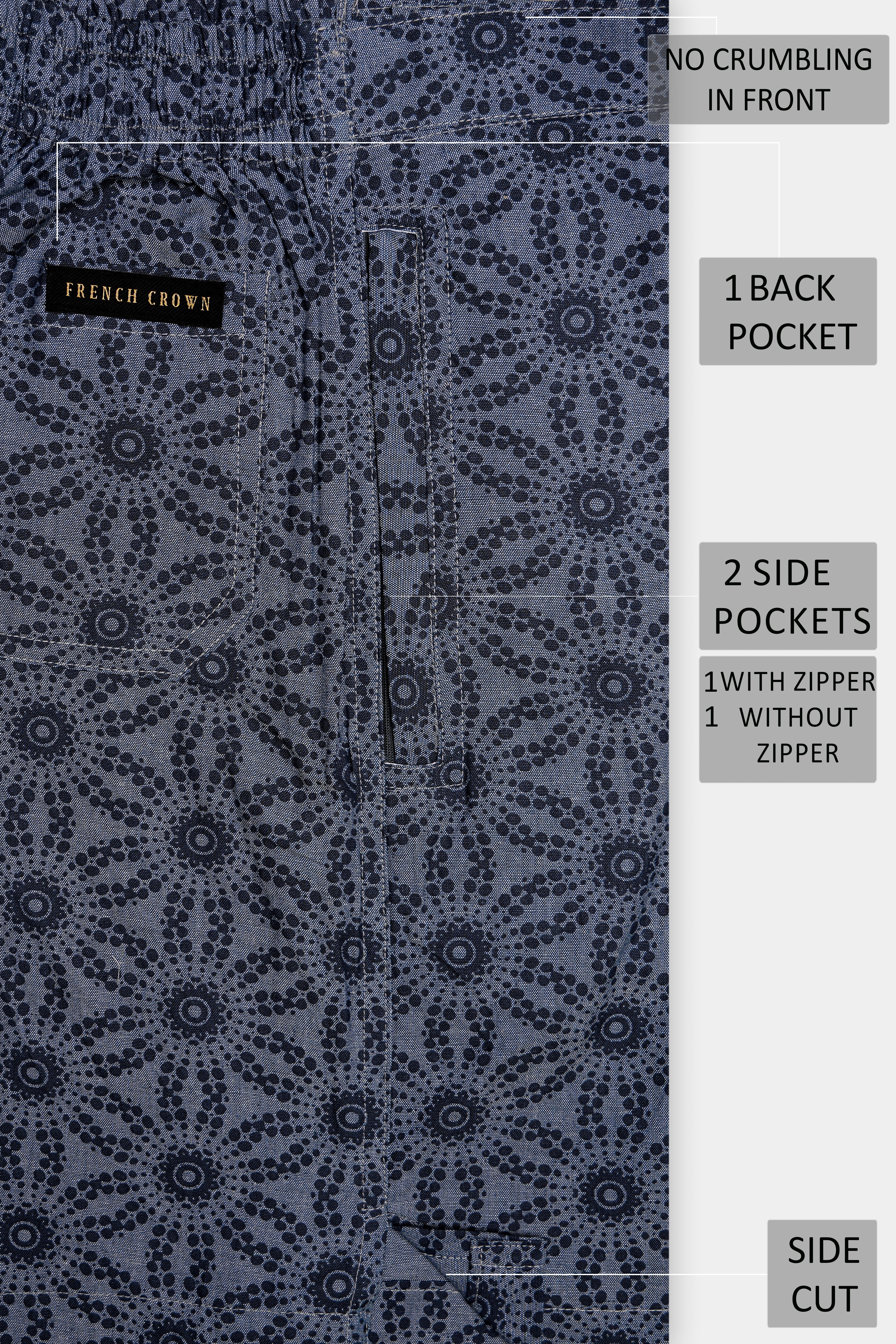 Flint-Trout Gray Printed Premium Cotton Denim Shorts