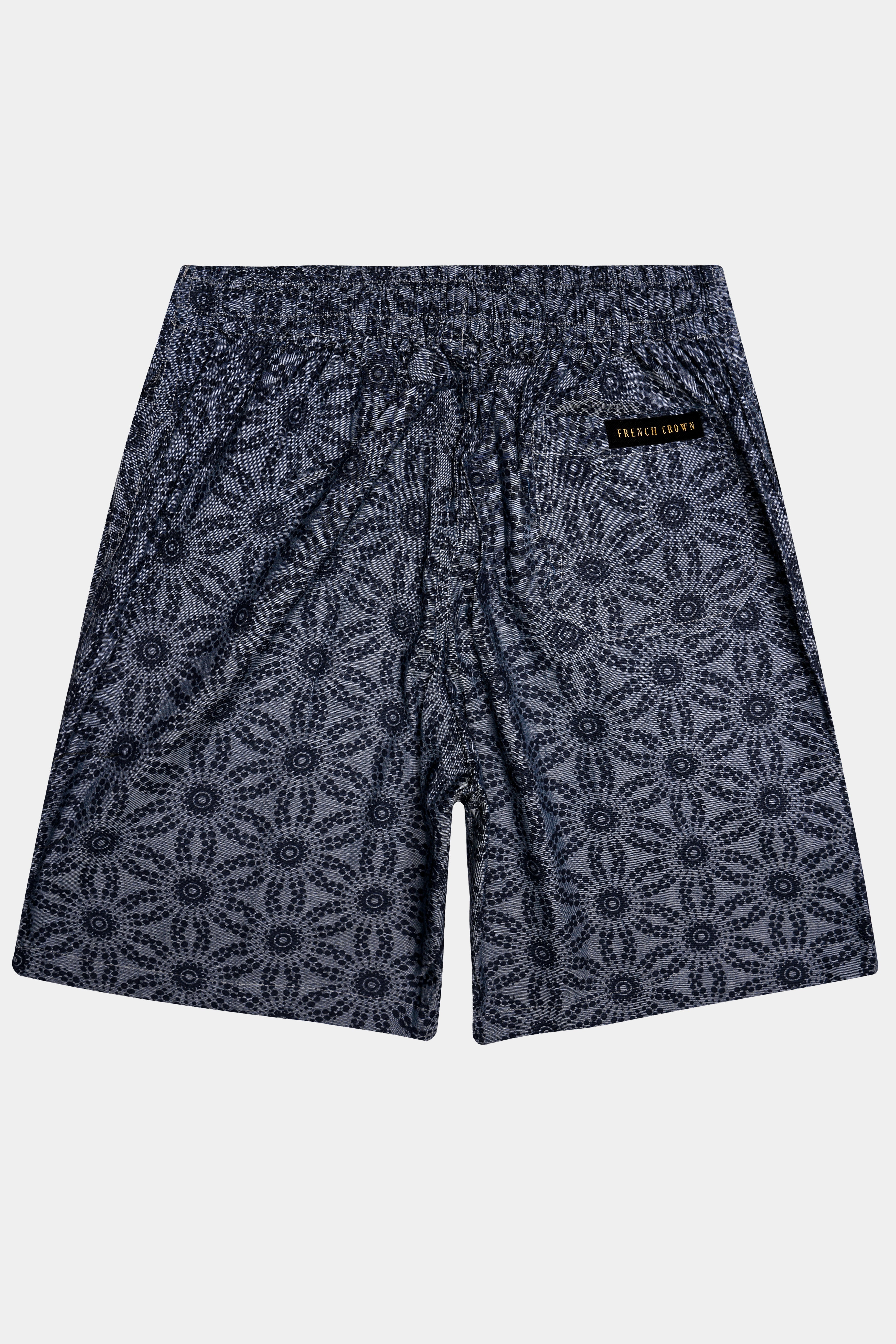 Flint-Trout Gray Printed Premium Cotton Denim Shorts